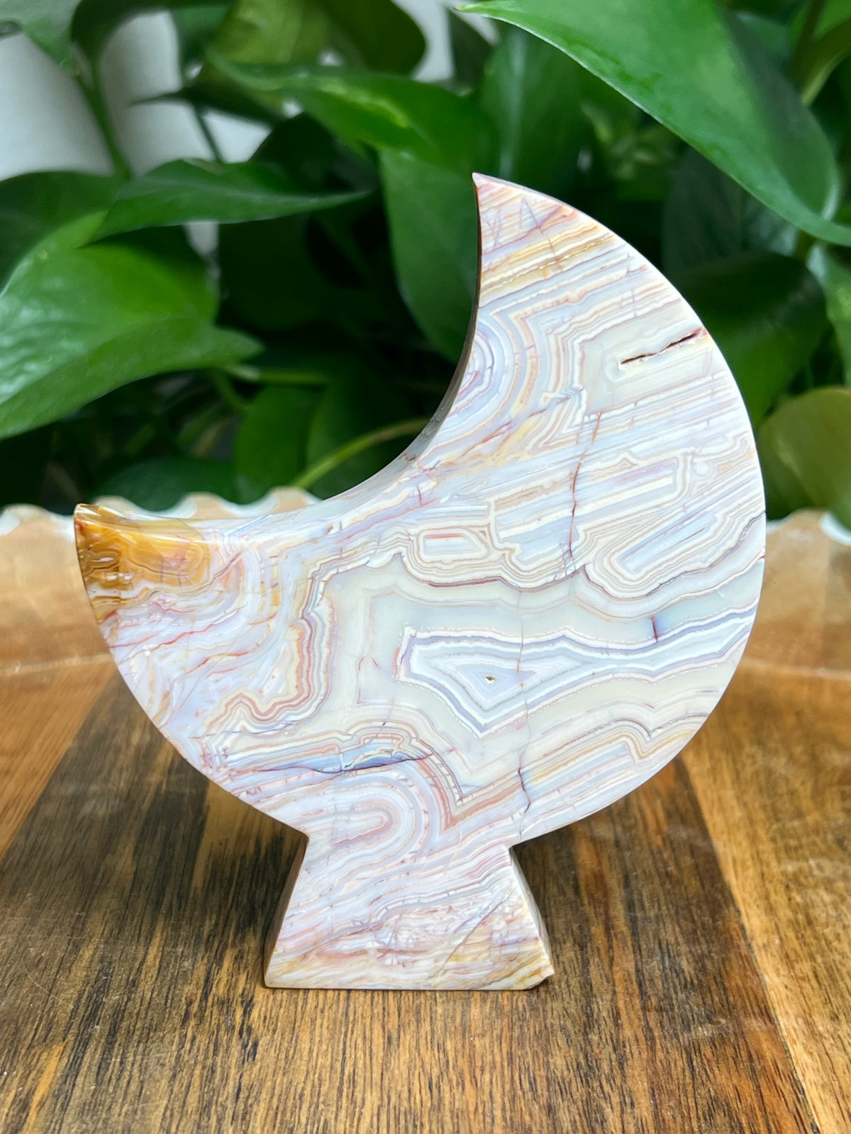 Crazy Lace Agate Self Standing Moon: KG