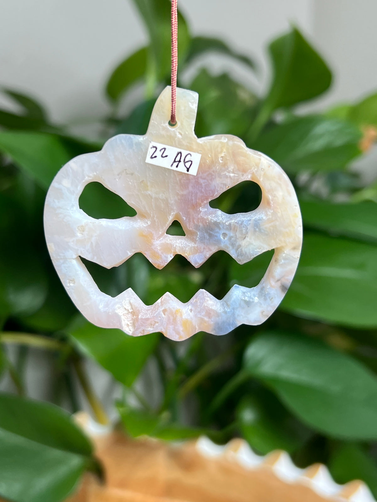 Rainbow Plume Agate Ornament Pumpkin: AG