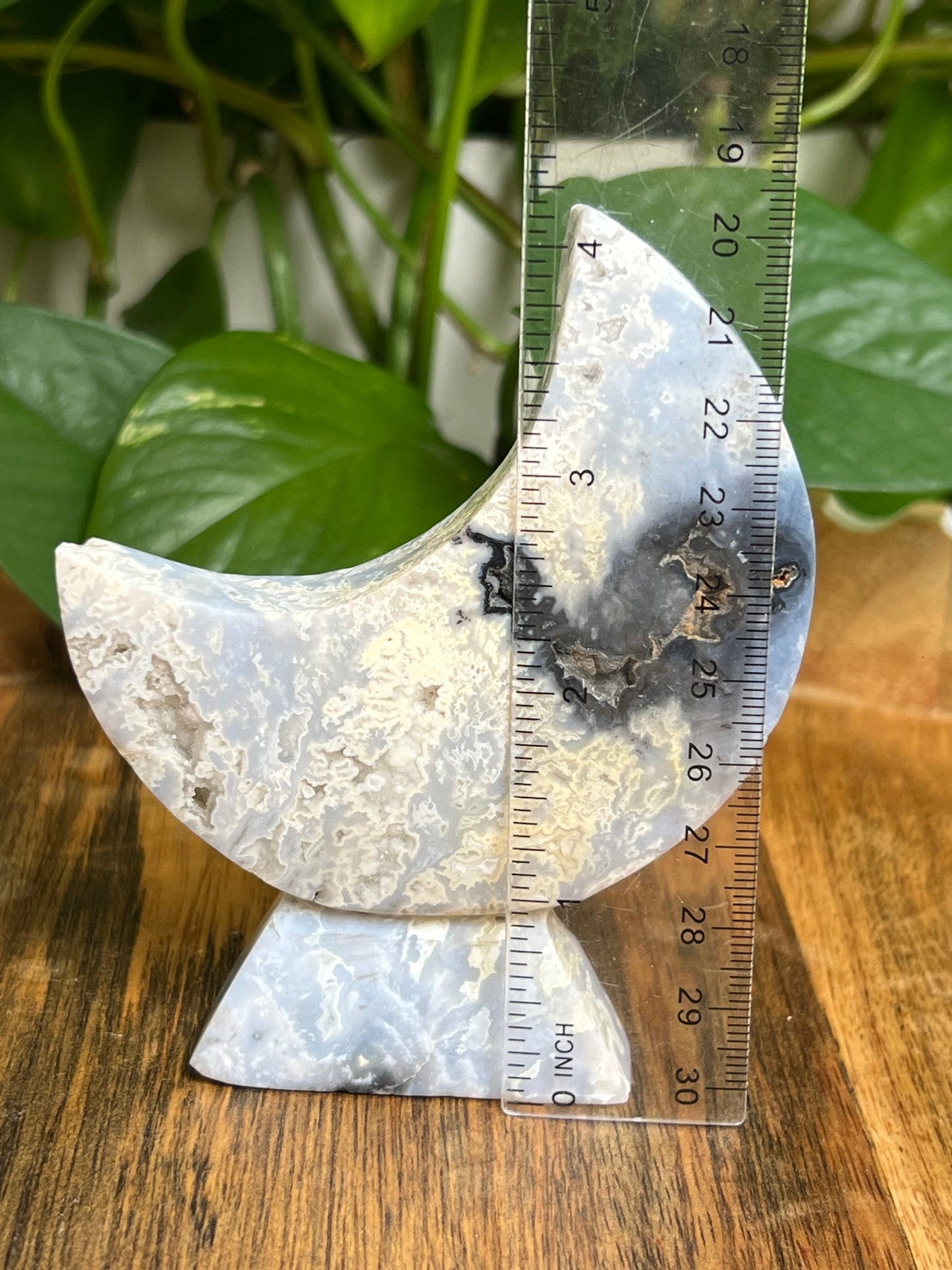 Blue Plume Agate Self-Standing Moon: LB