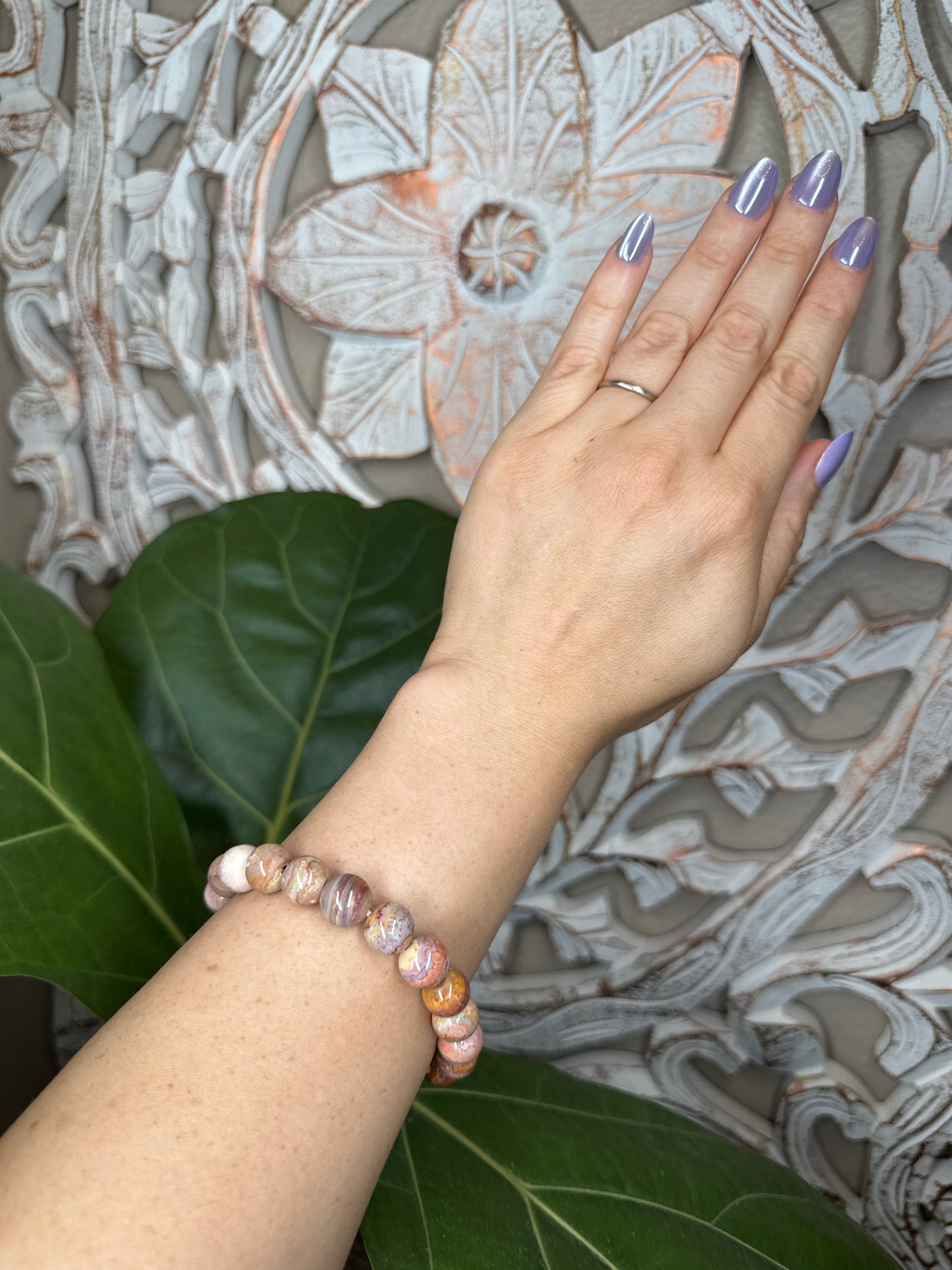 Red & Pink Crazy Lace Agate Beaded Bracelet (10mm)