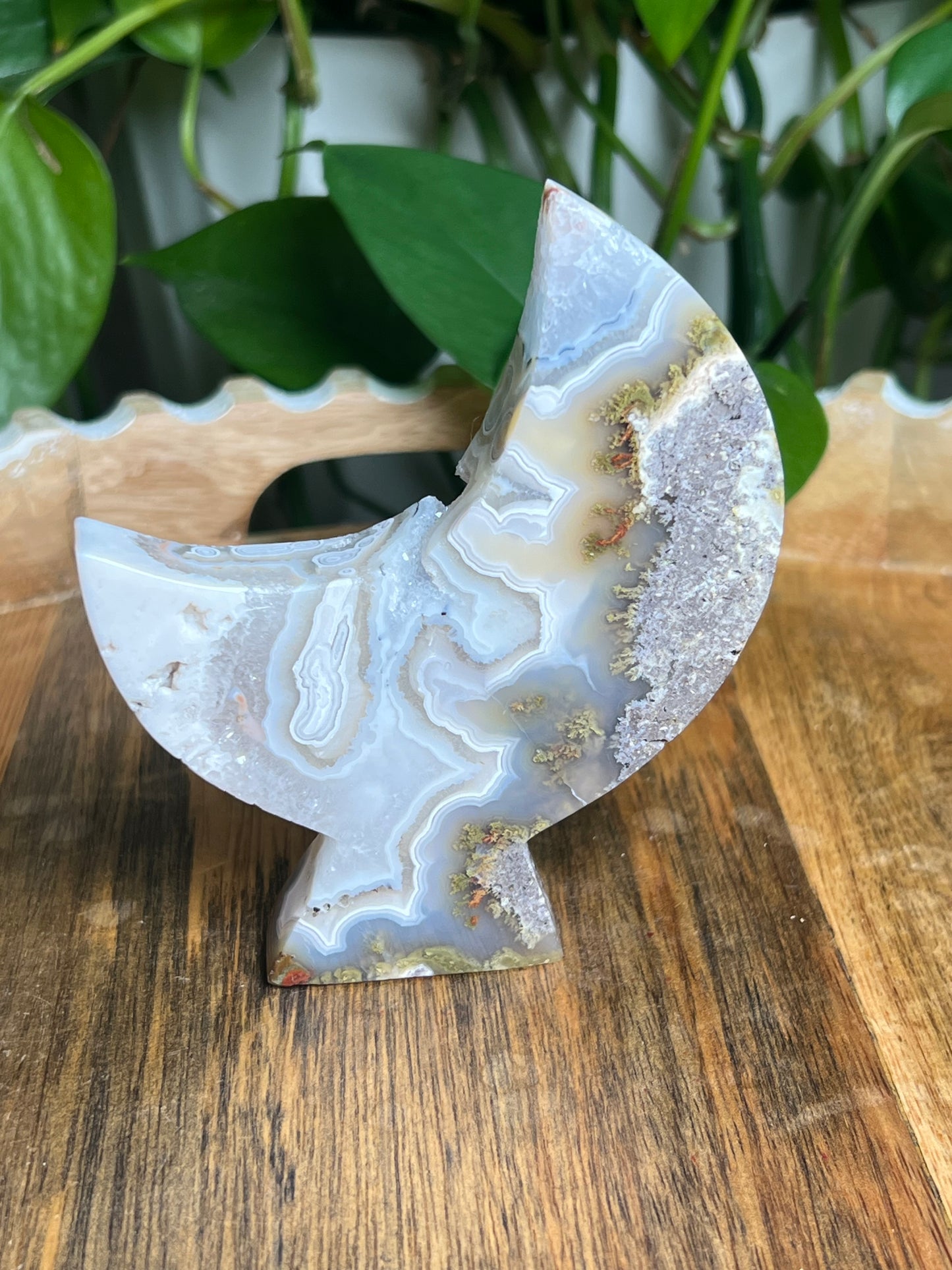 Scenic Moss Agate Self-Standing Moon: PR