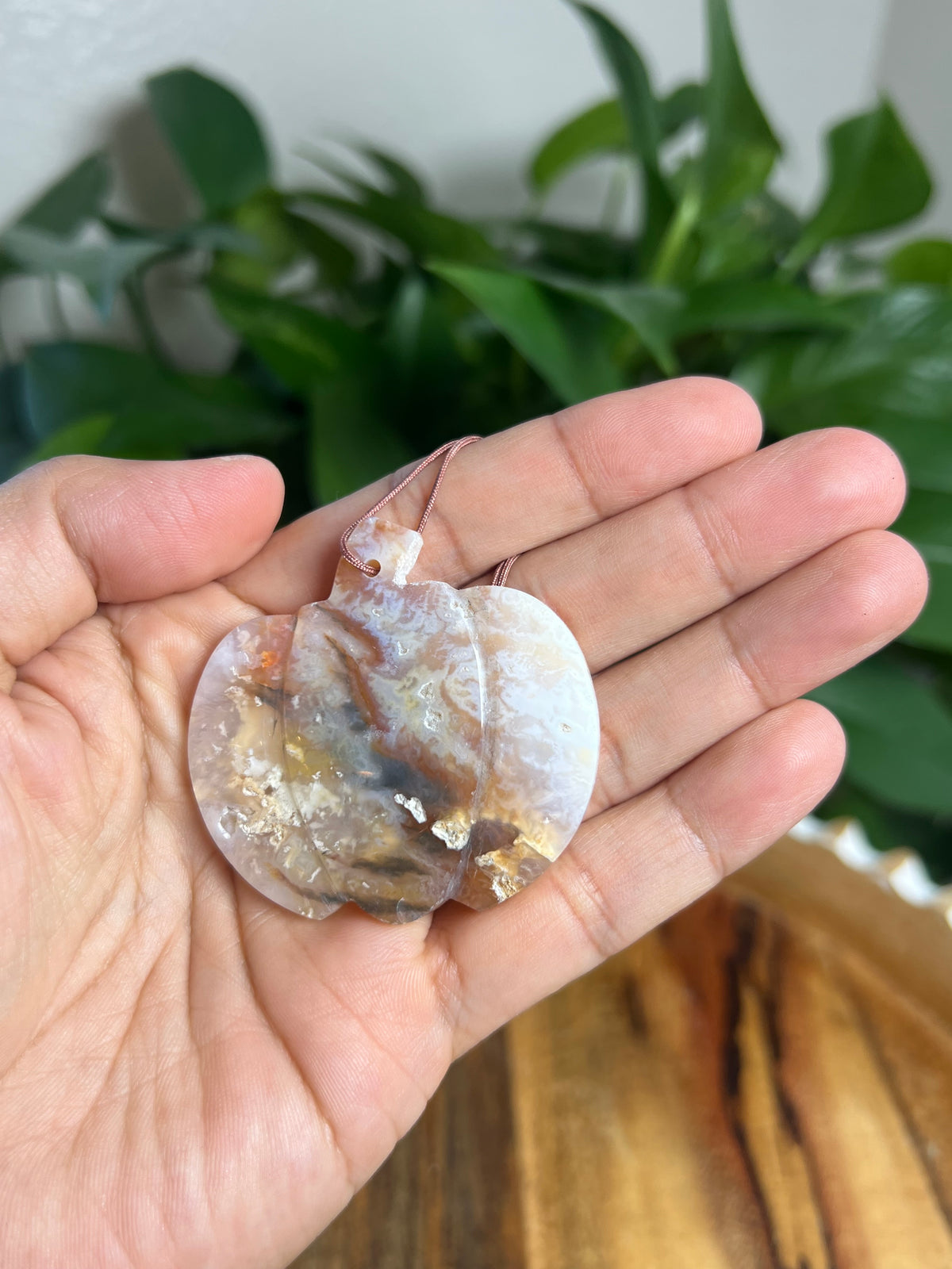 Rainbow Plume Agate Ornament Pumpkin: KM