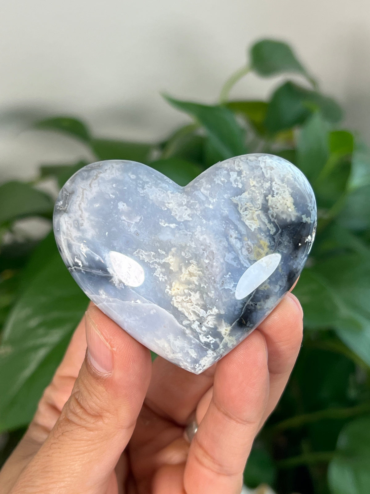 Blue Plume Agate Small Hearts