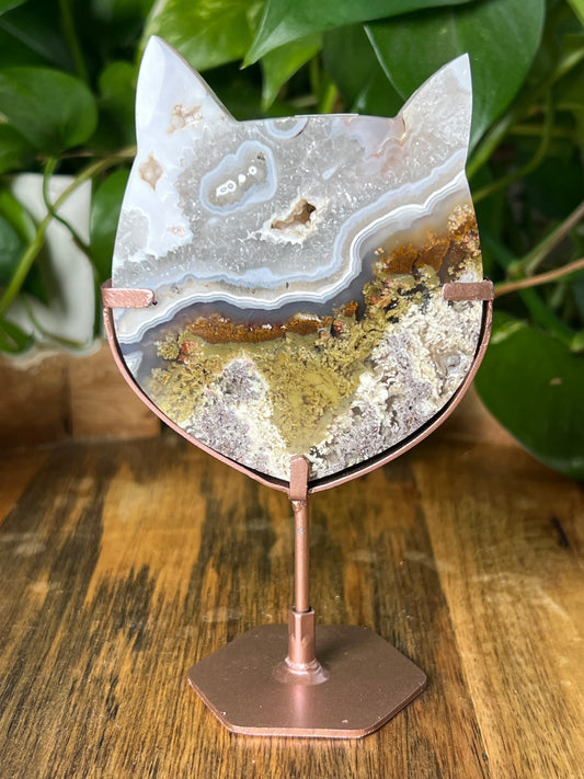 Scenic Moss Agate Cat Head