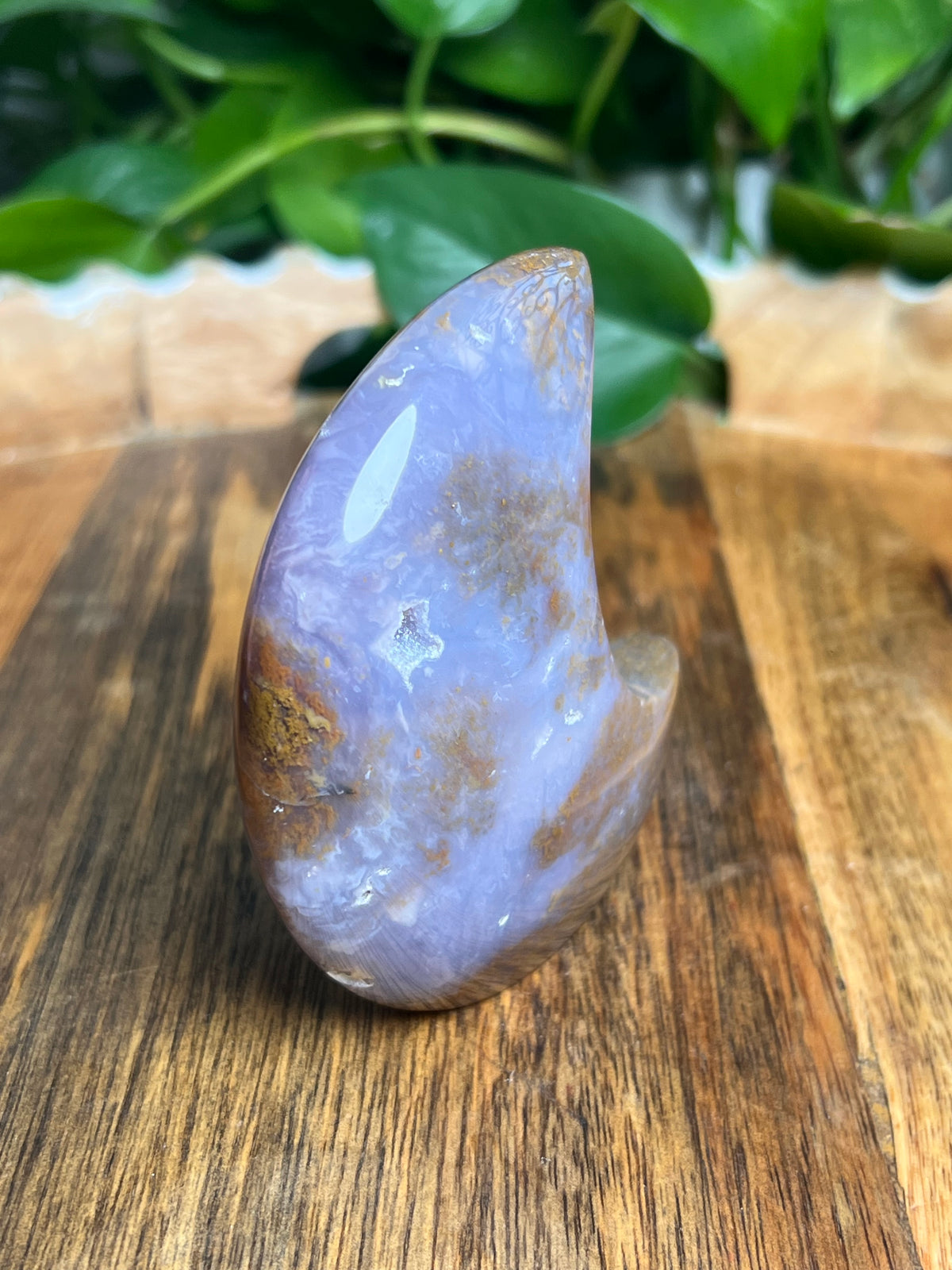 Purple Chalcedony In Gold Self-Standing Moon: NB