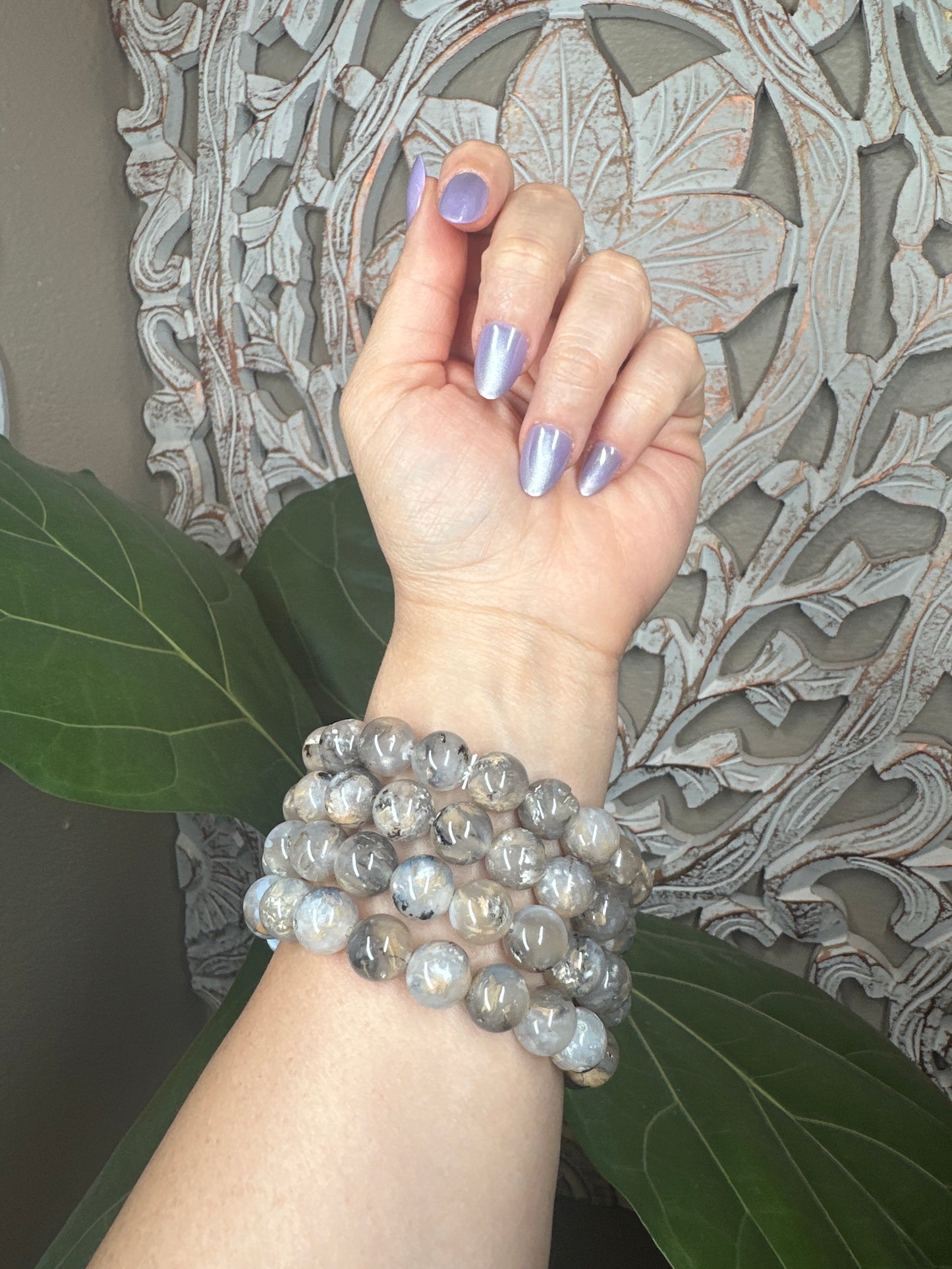 Dendritic Tiger Agate Beaded Bracelet (12mm)