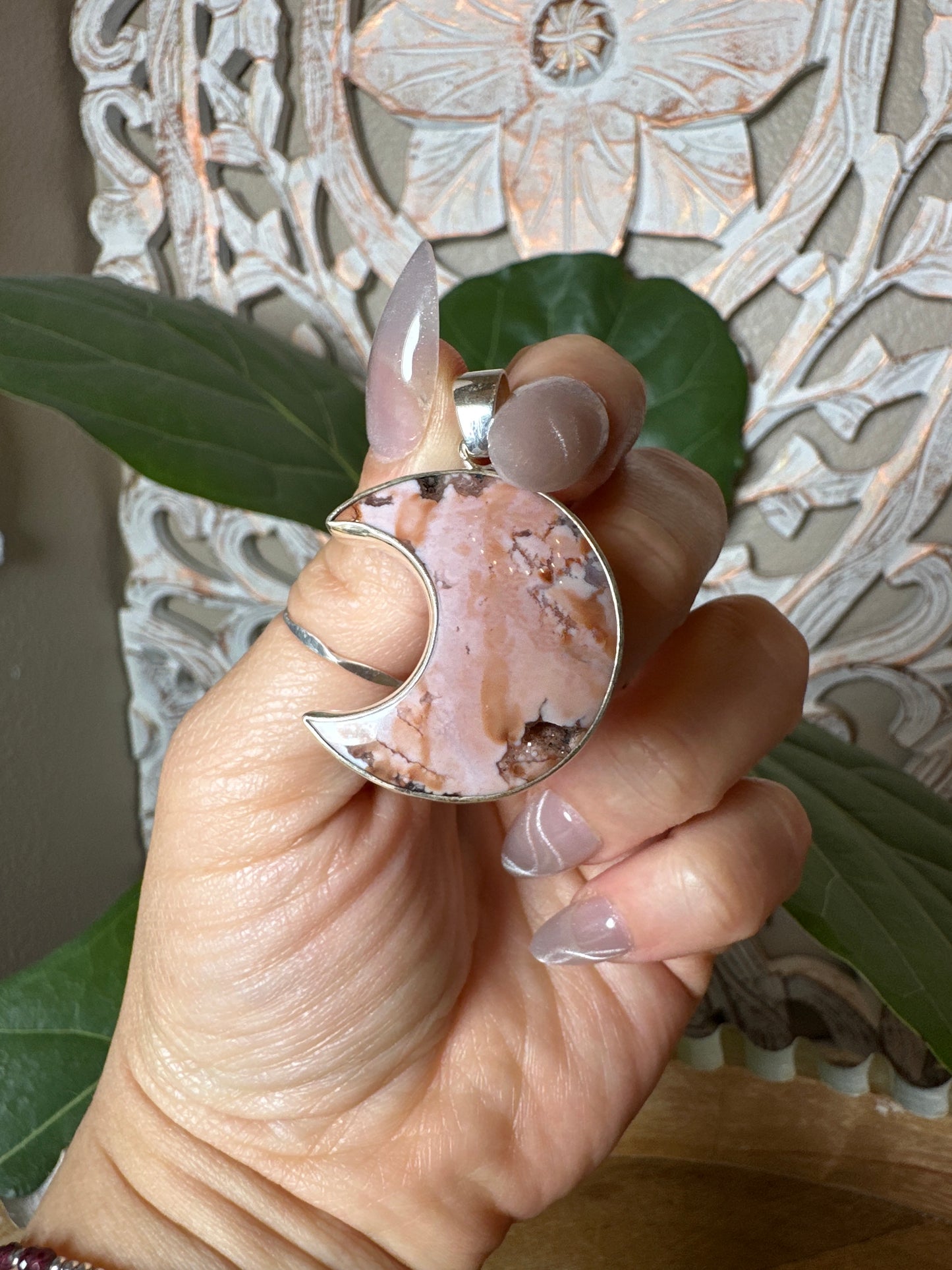 Pink Carnelian Moon Pendant