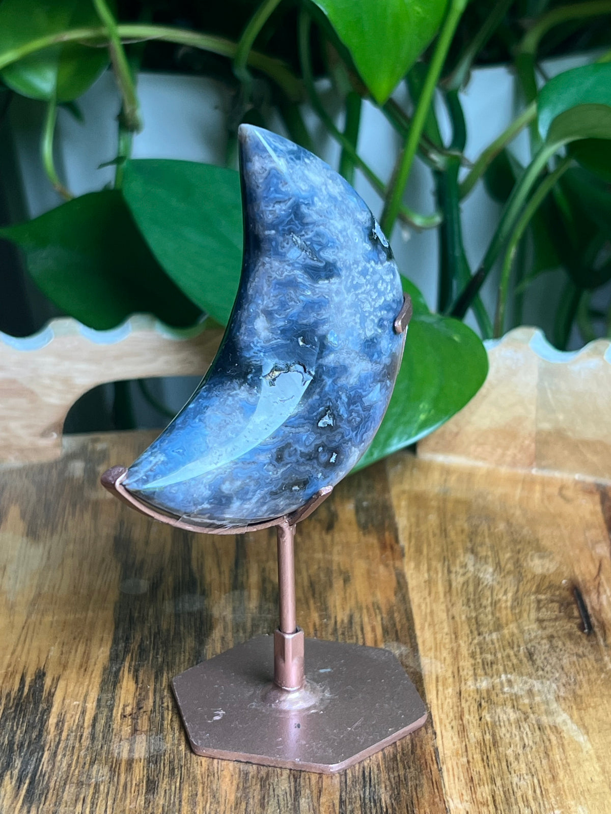 Blue Plume Agate Mini Puffy Moon: KA