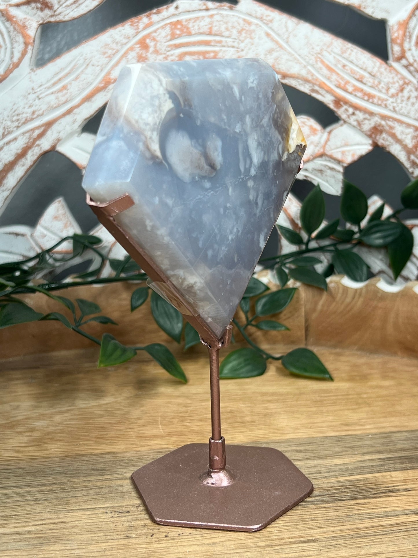 Blue Grey Lace Agate Diamond