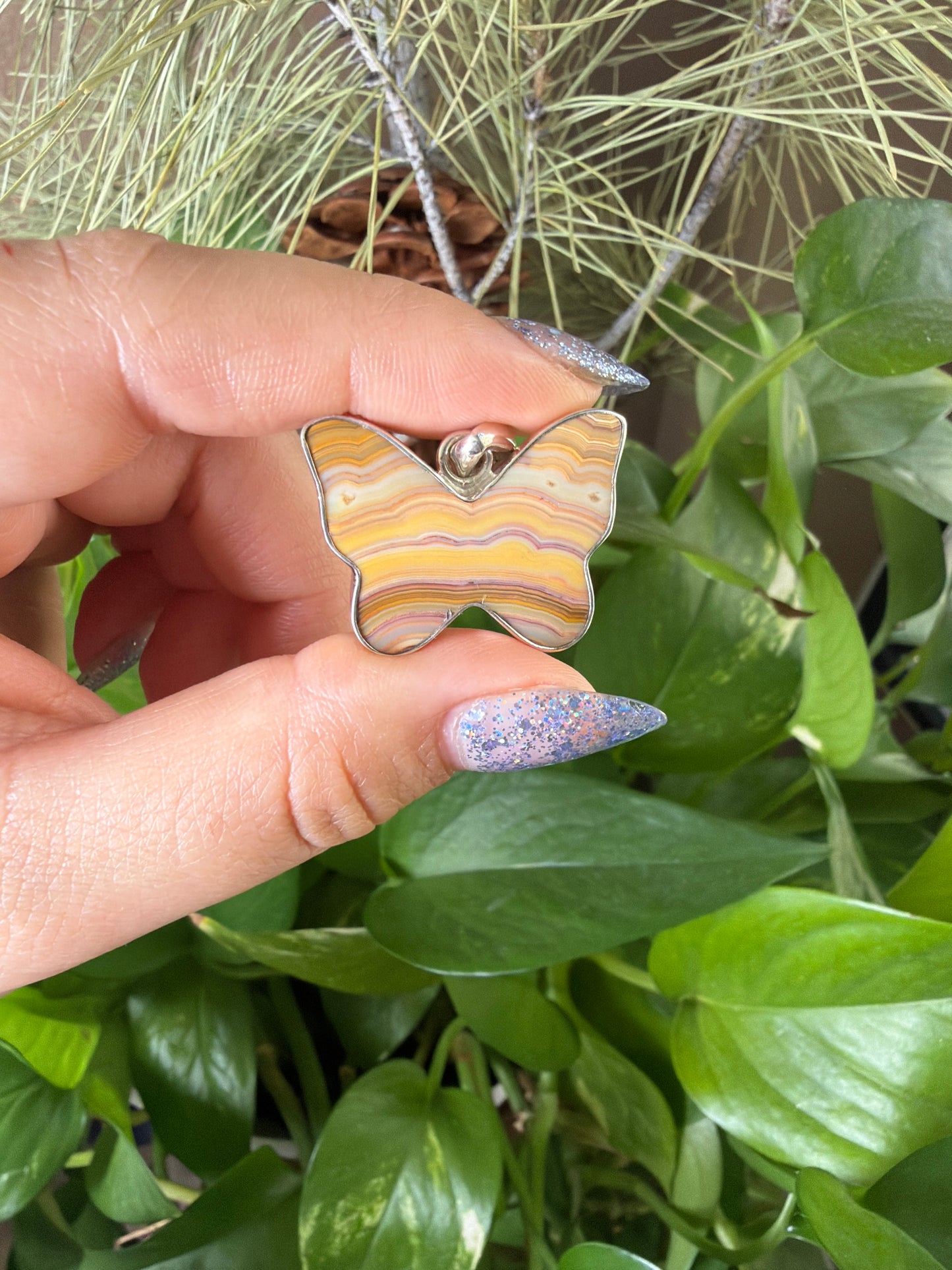 Crazy Lace Agate Butterfly Necklace