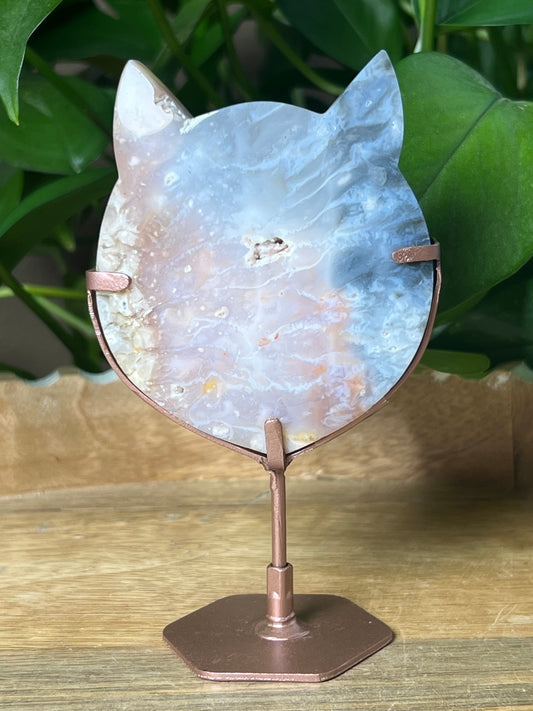 Rainbow Plume Agate Cat Head