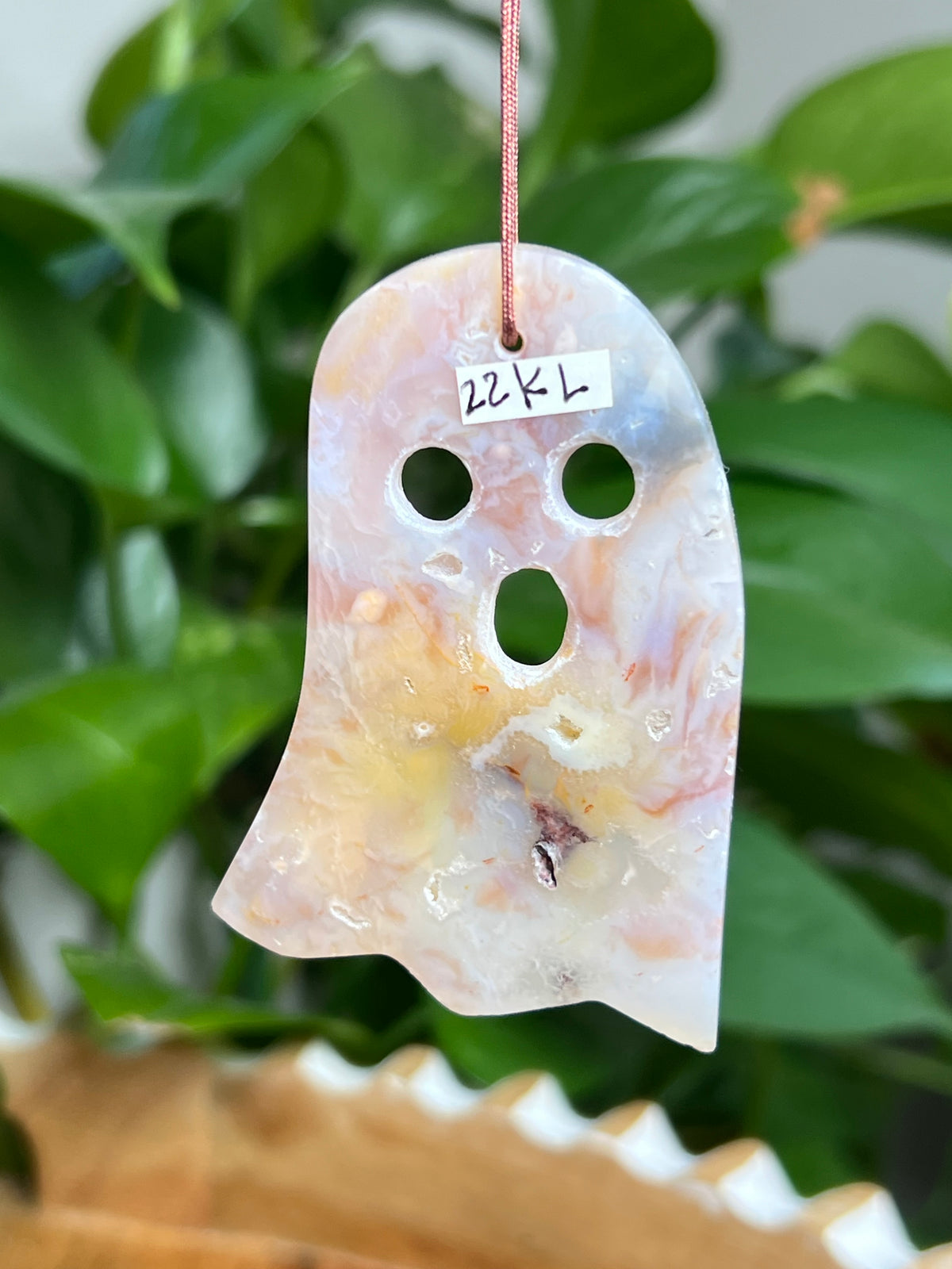 Rainbow Plume Agate Ornament Ghost: KL