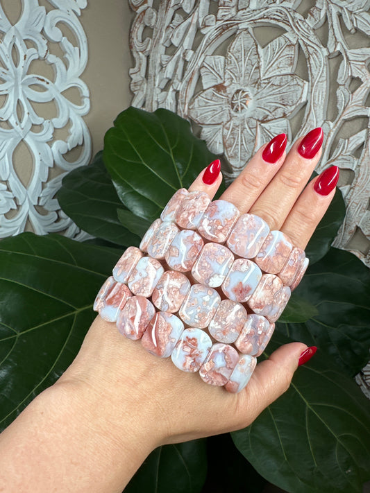 Cotton Candy Agate Beaded Bracelet (Pink Agate)