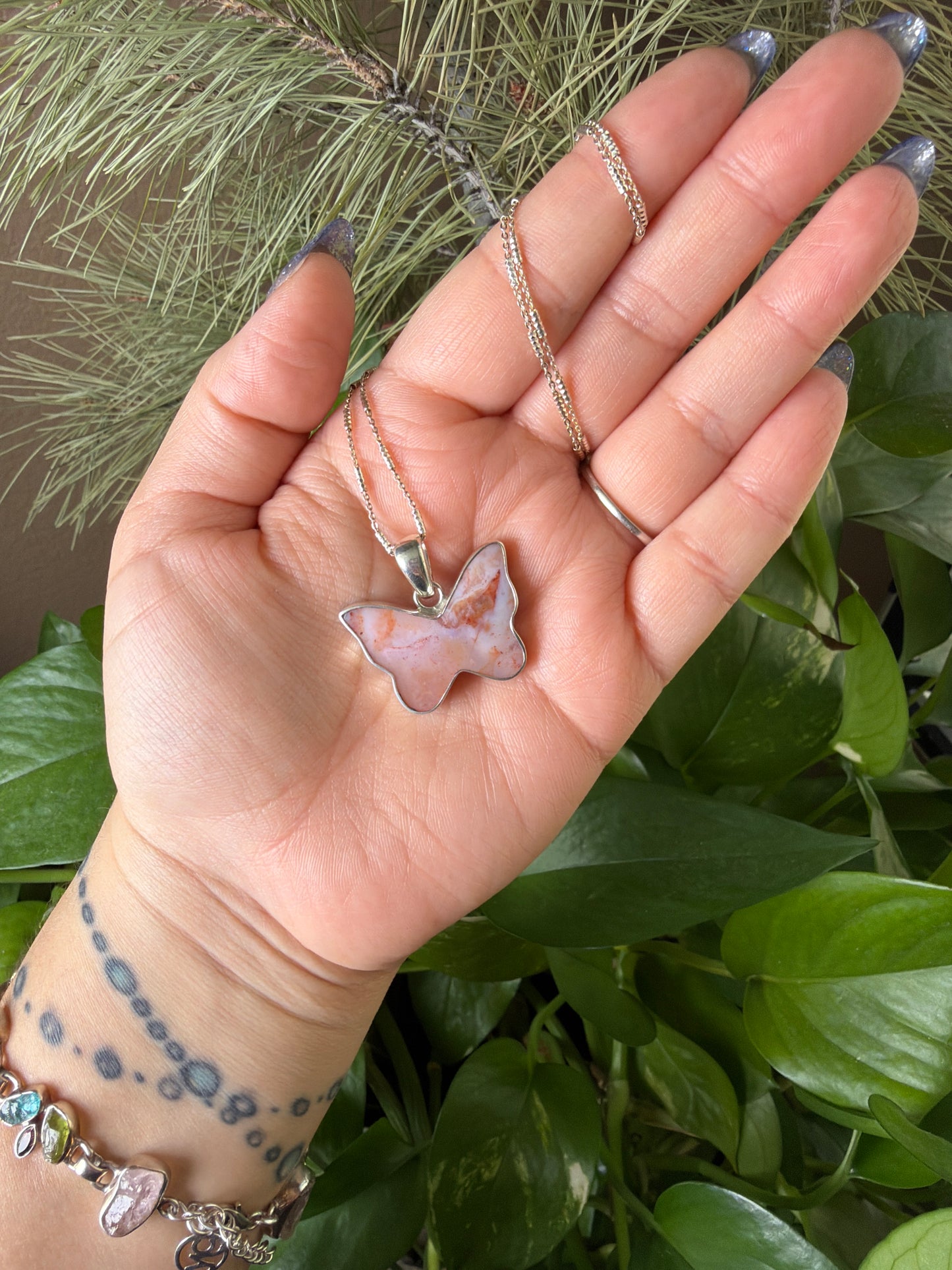 Pink Carnelian Butterfly Necklace