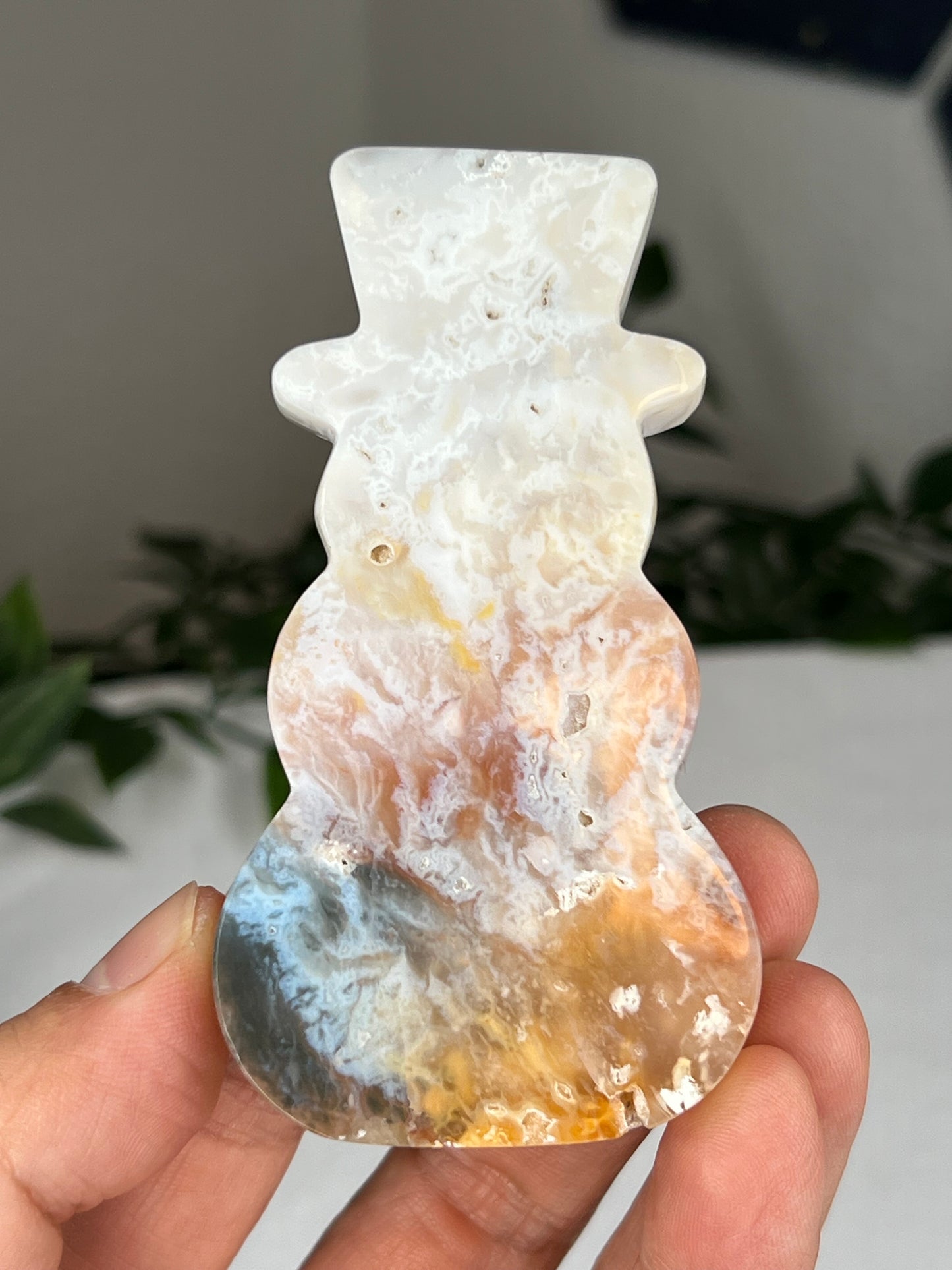 Rainbow Plume Agate Snowman