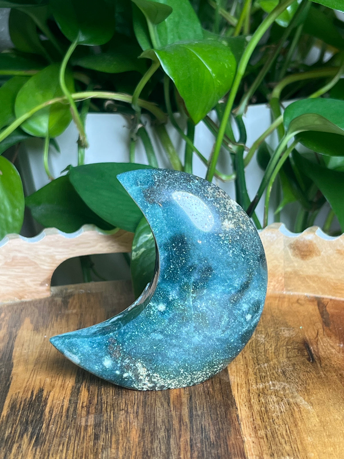 Blue Green Jasper Self-Standing Moon: BA