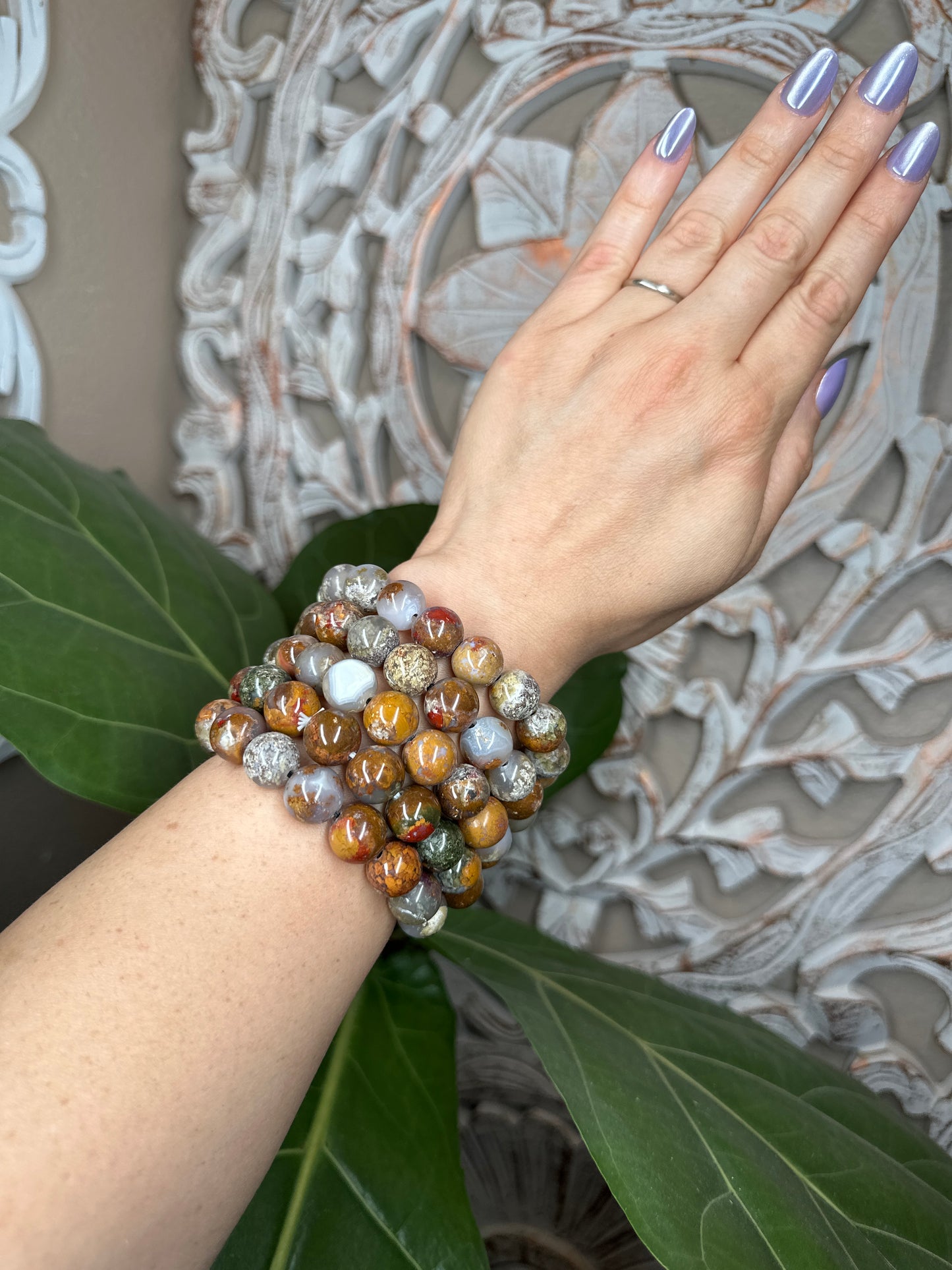 Scenic Moss Agate Beaded Bracelet (12mm)