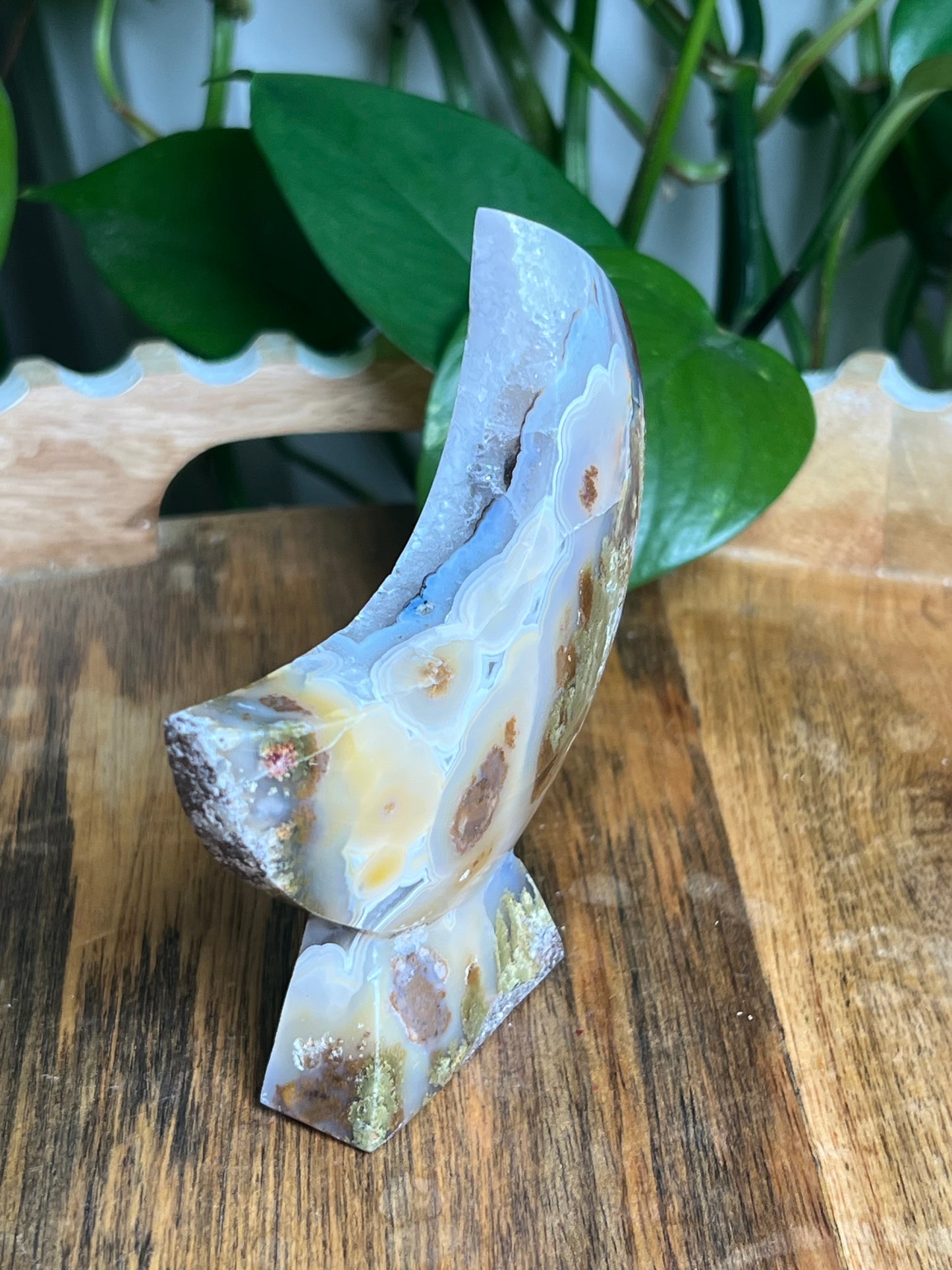 Scenic Moss Agate Self-Standing Moon: AM
