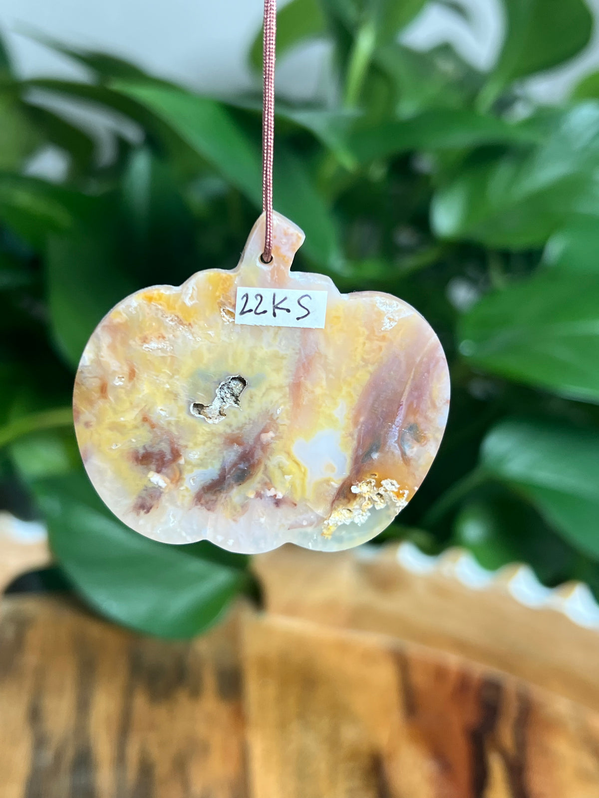 Rainbow Plume Agate Ornament Pumpkin: KS