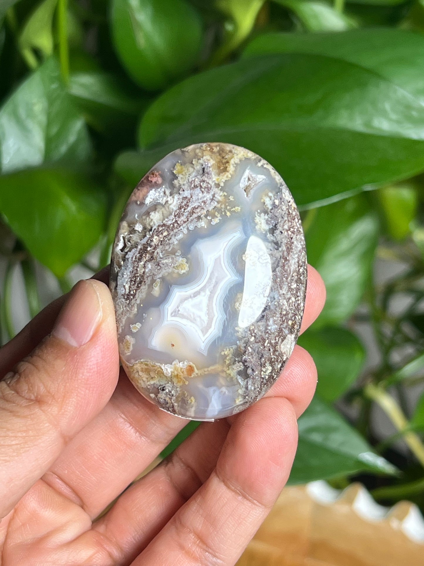 Scenic Moss Agate Palmstone: QC