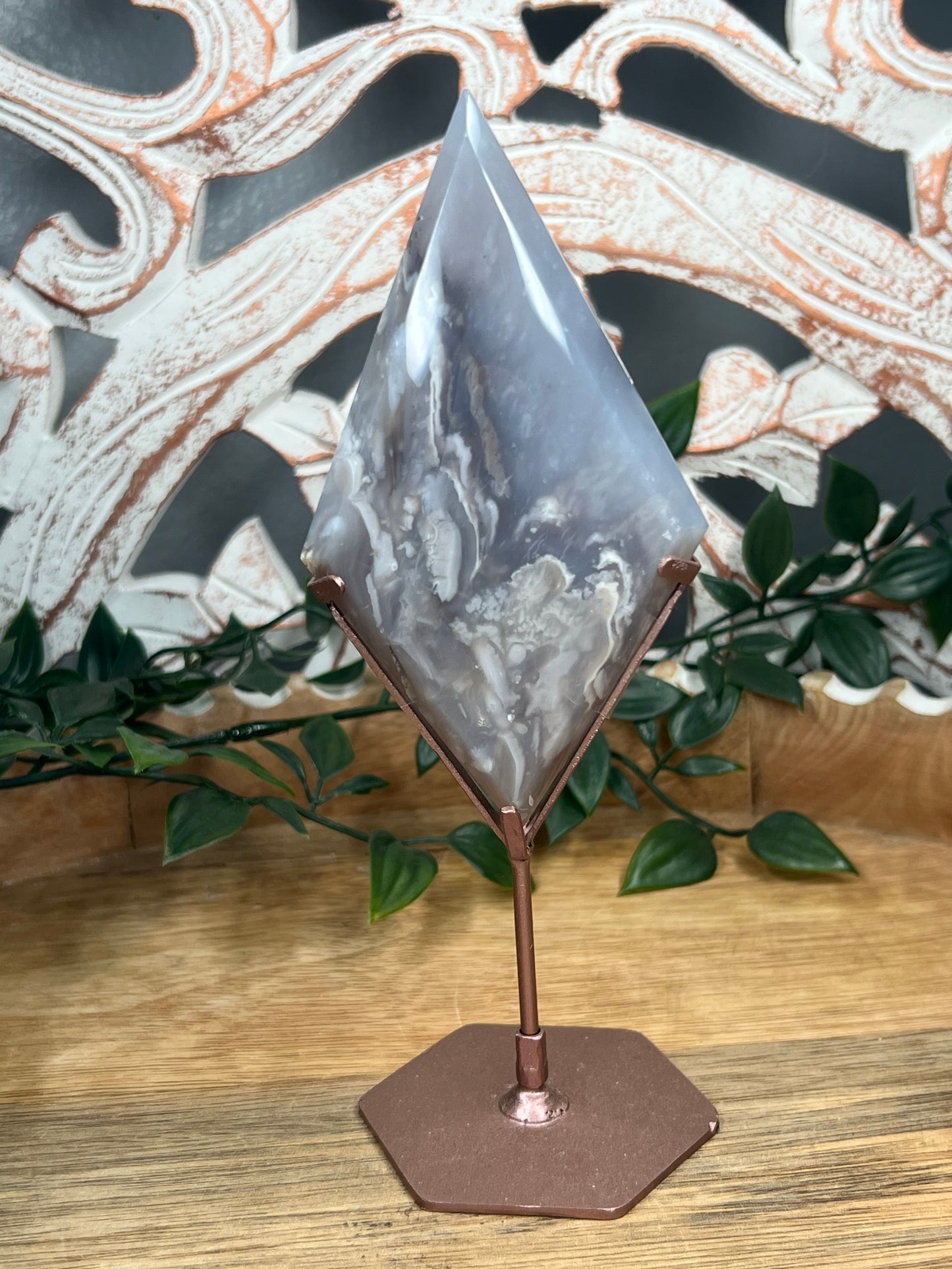 Blue Grey Lace Agate Diamond