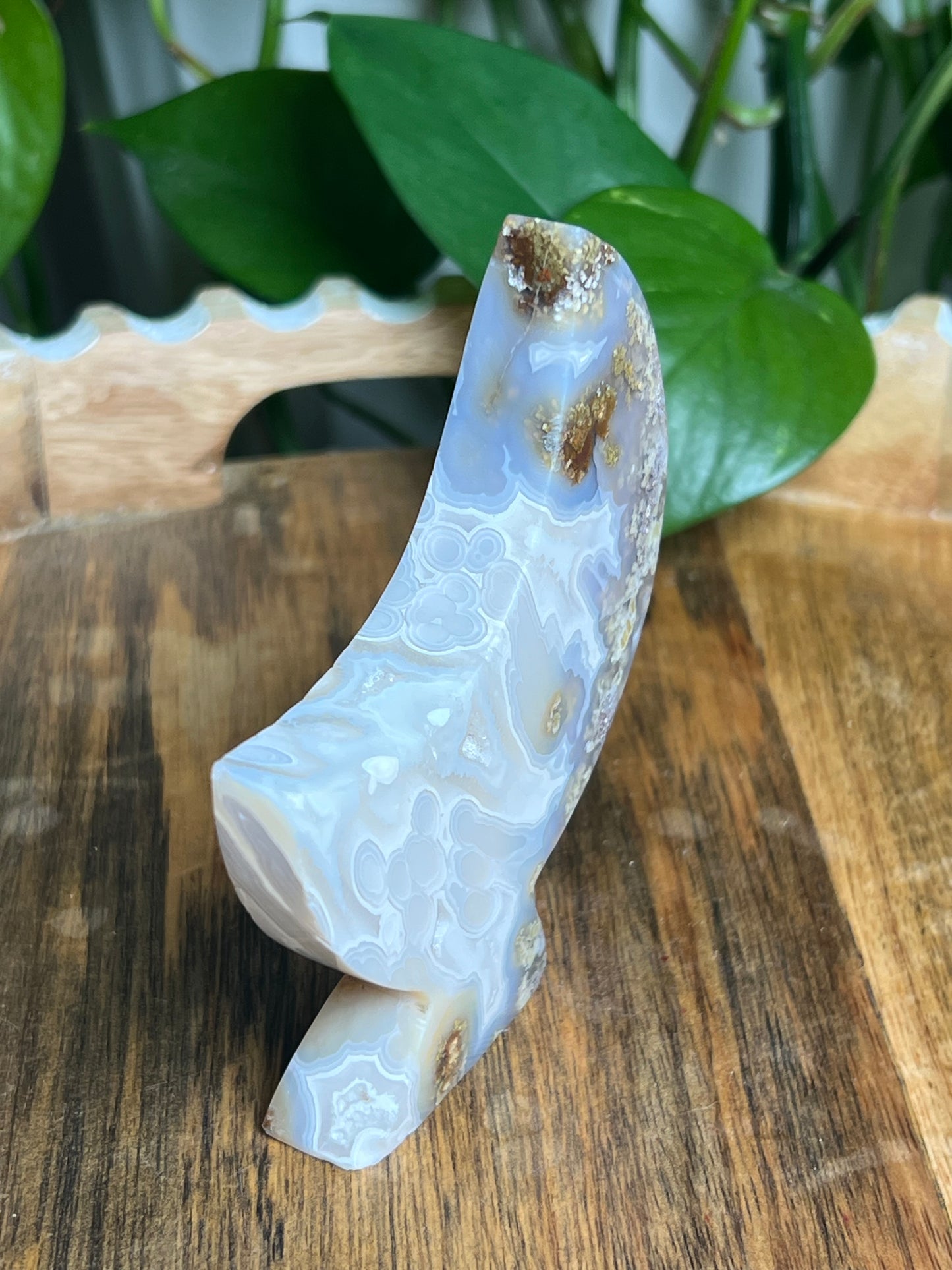 Scenic Moss Agate Self-Standing Moon: AD
