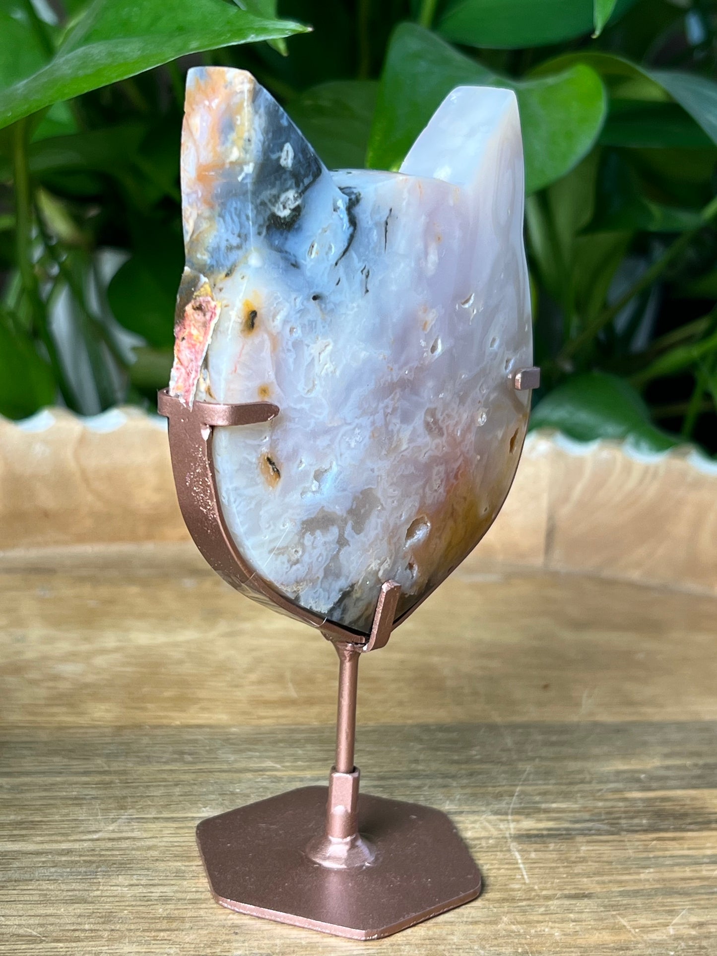 Rainbow Plume Agate Cat Head