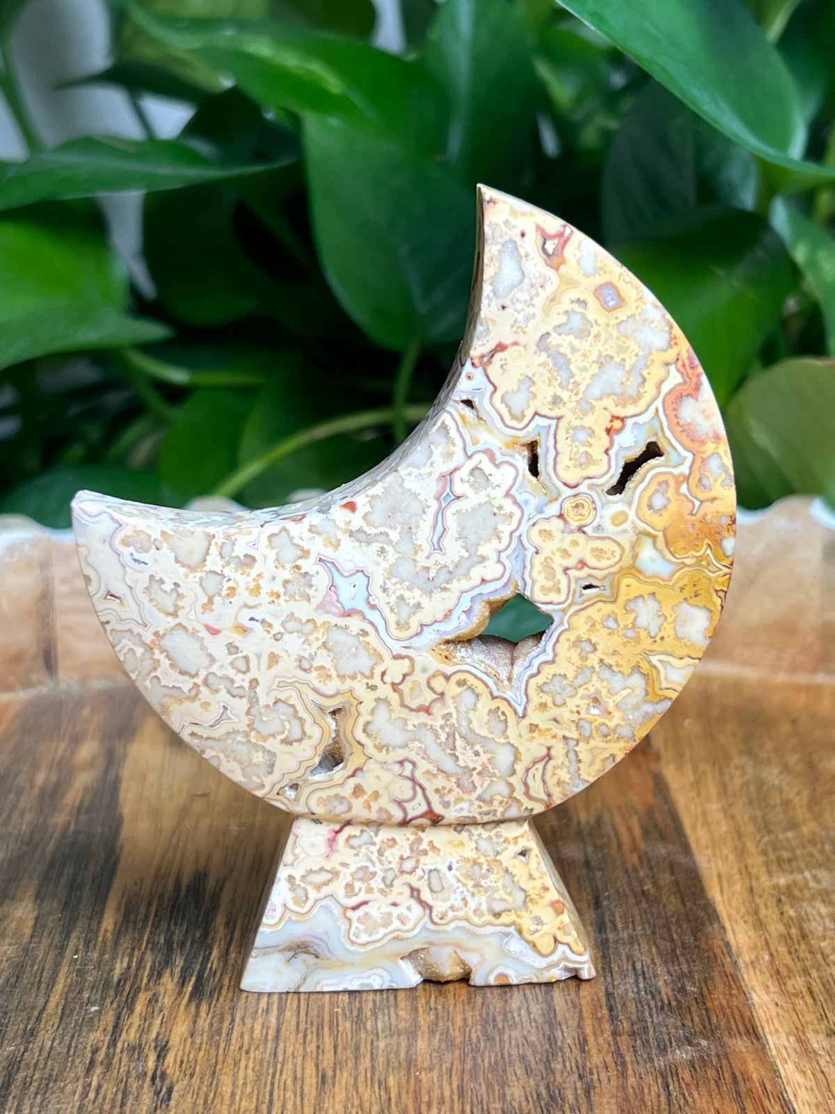 Crazy Lace Agate Self Standing Moon: DR