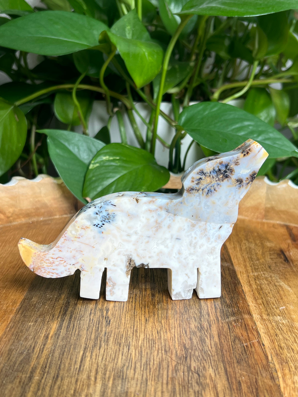 Dendritic Tiger Agate Wolf: A