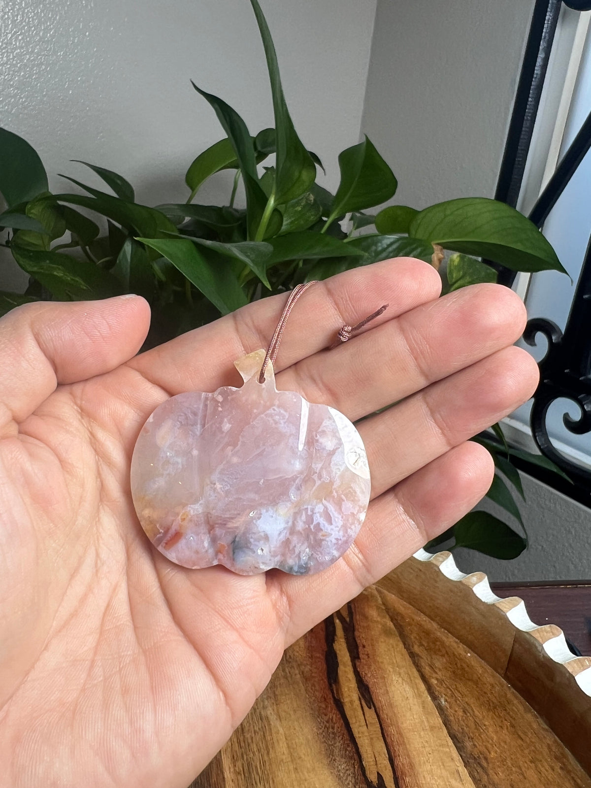 Rainbow Plume Agate Ornament Pumpkin: KN