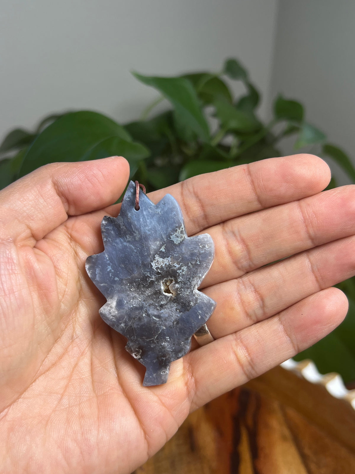 Blue Plume Agate Leaf Ornaments