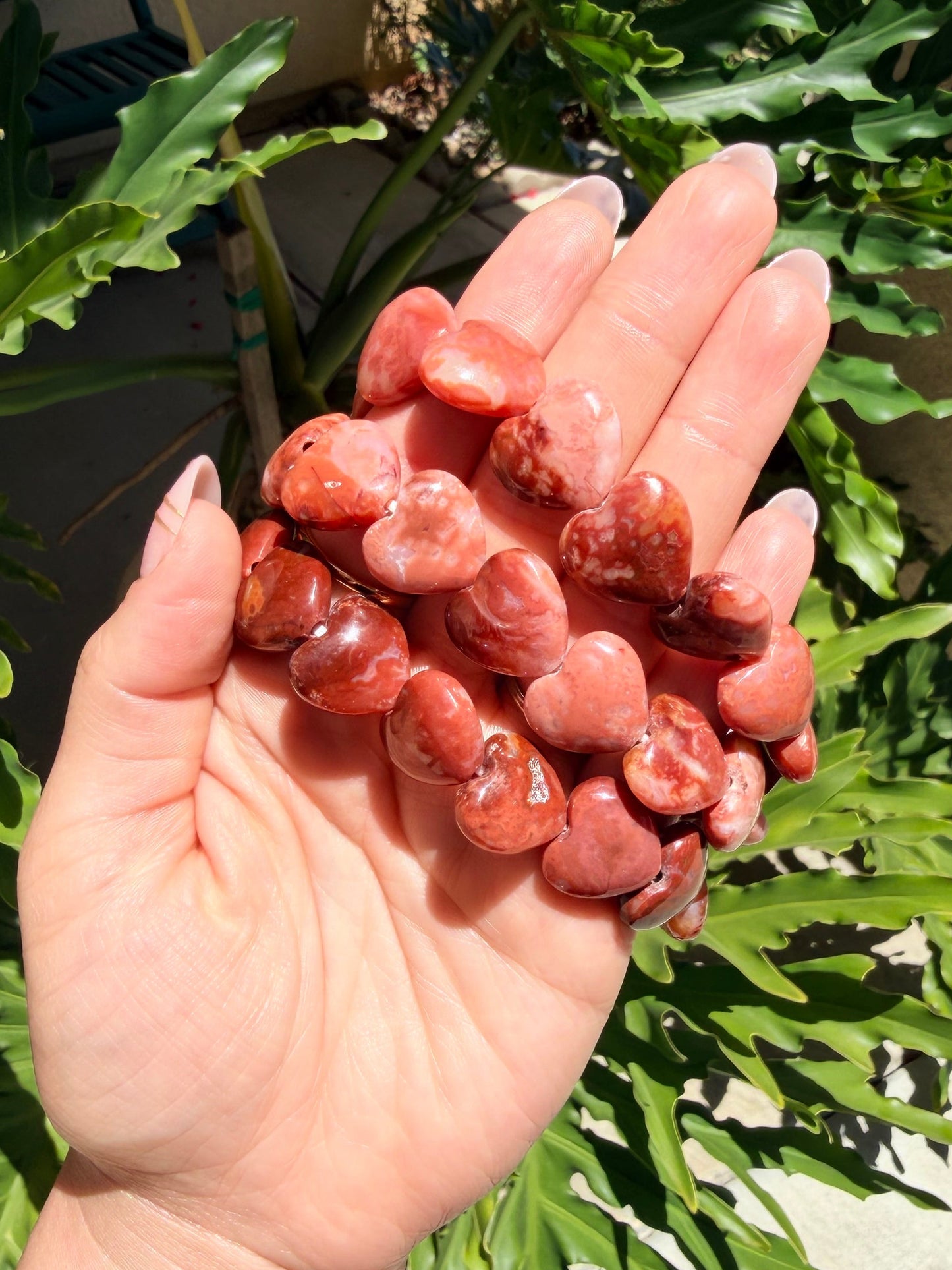 Red-Orange Carnelian Heart Beaded Bracelet ( 17mm)
