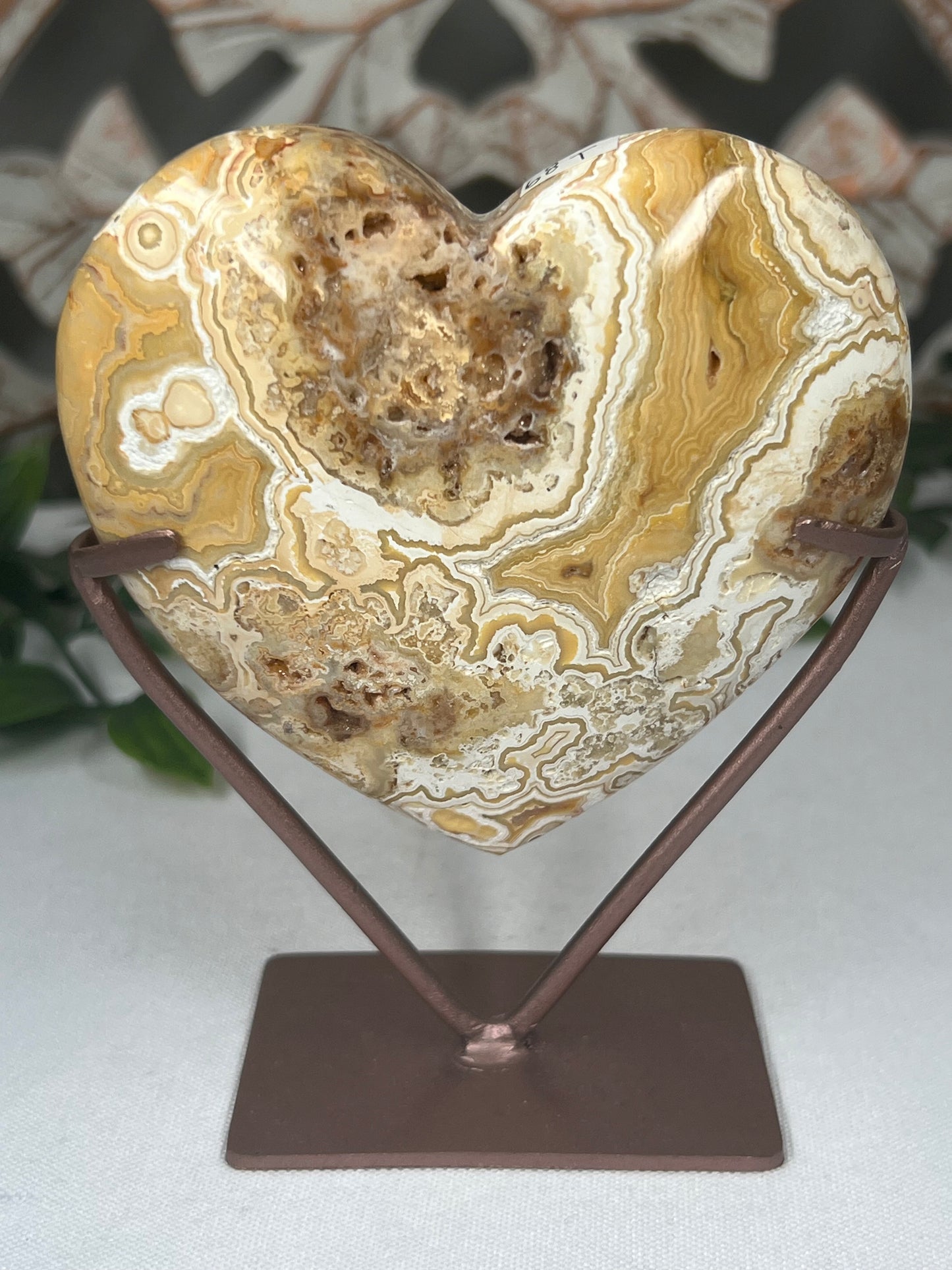 Yellow Crazy Lace Agate Heart