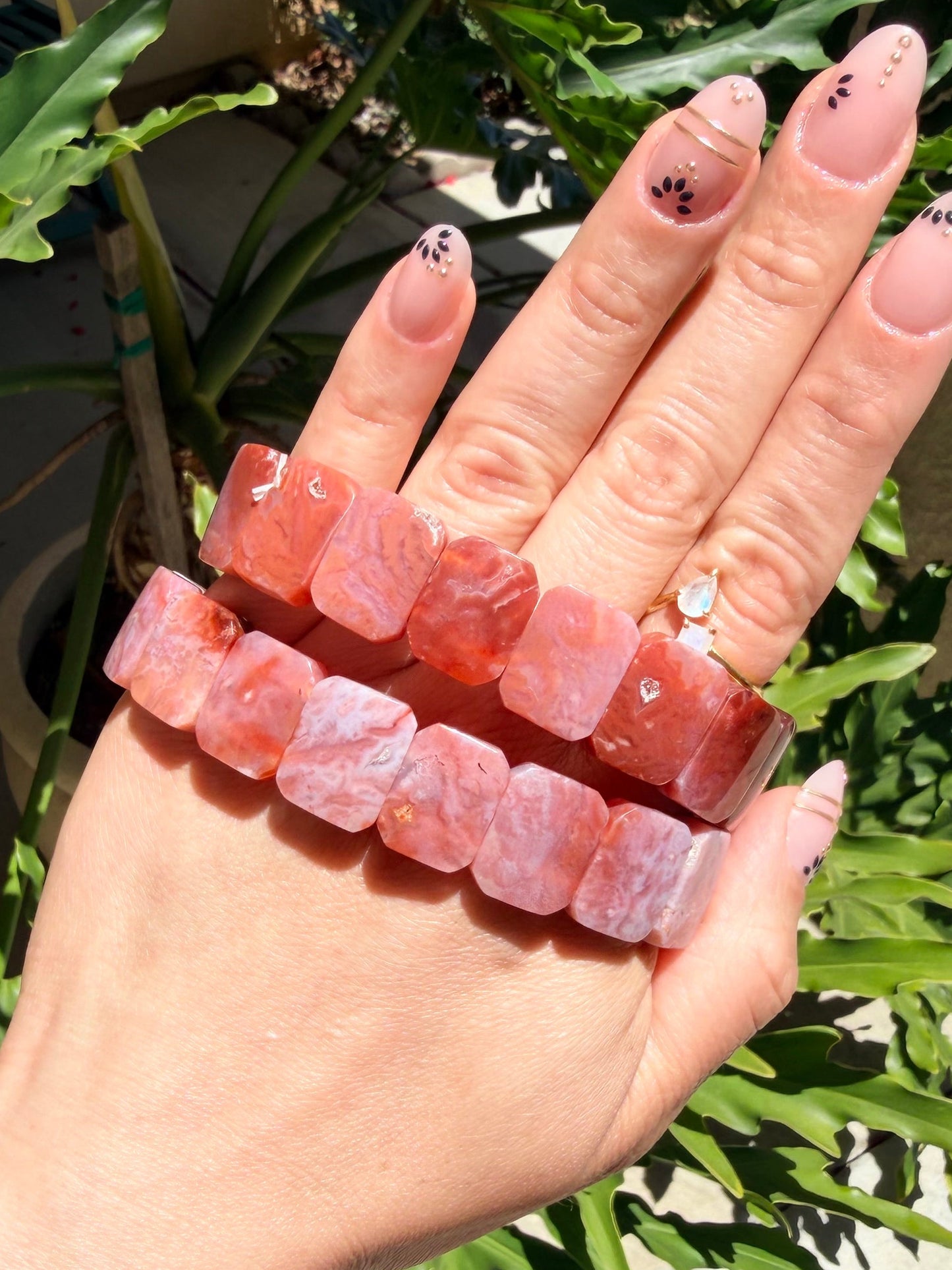 Pink Carnelian Rectangle Beaded Bracelet (17mm)