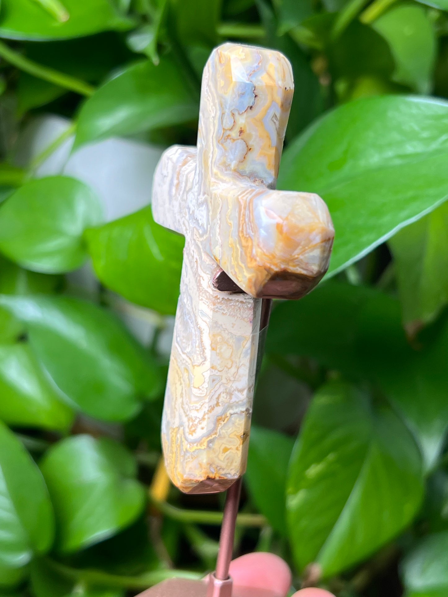 Yellow Crazy Lace Agate Cross
