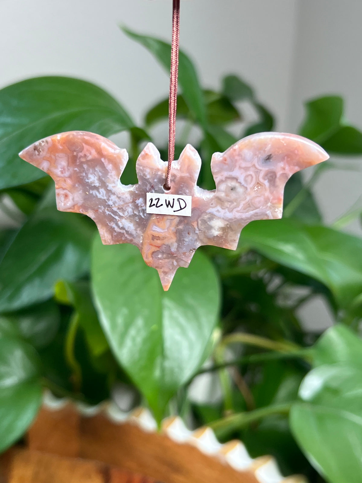 Sumatra Plume Agate Ornament Bat: WD