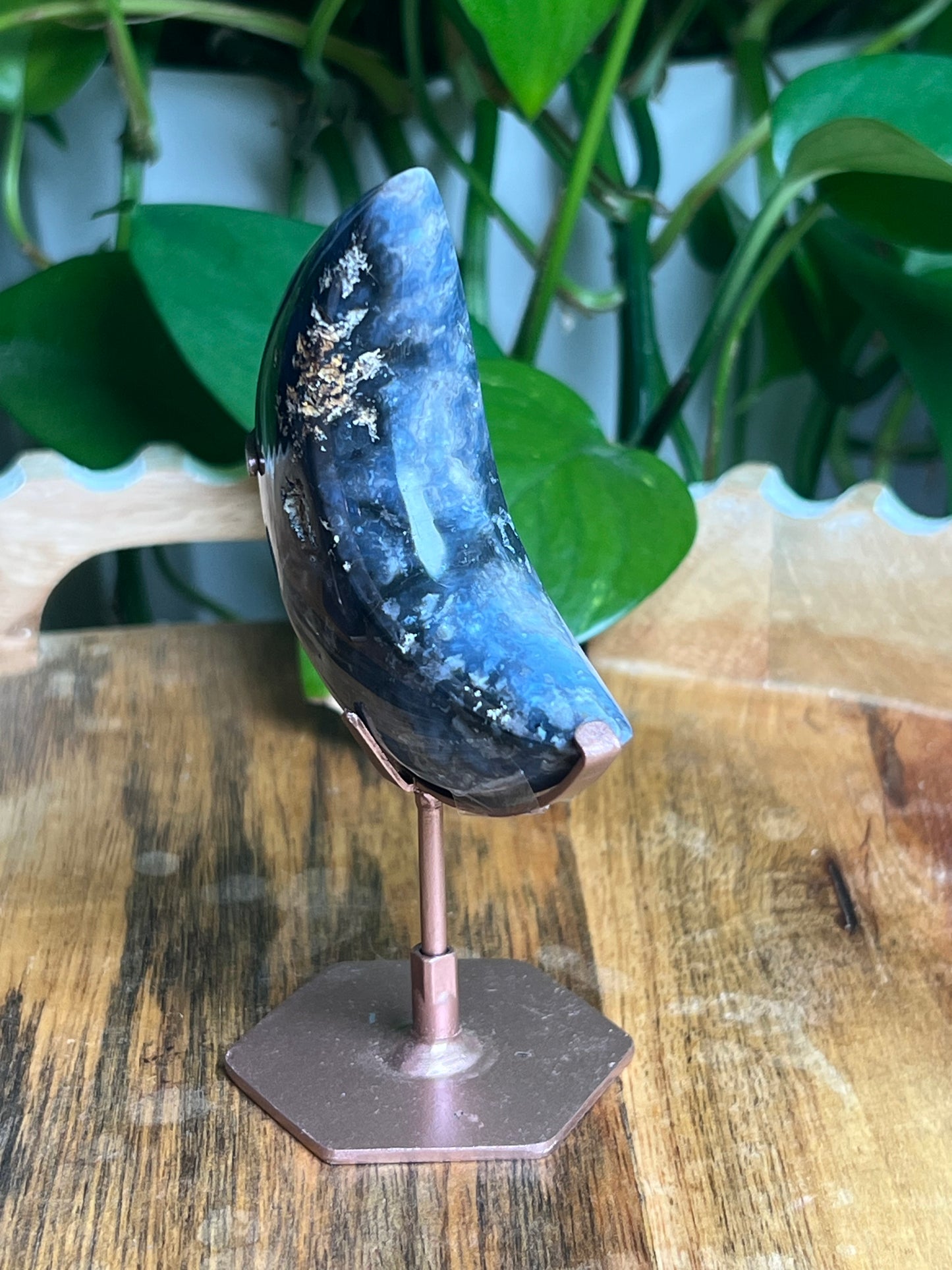 Blue Plume Agate Mini Puffy Moon: KA