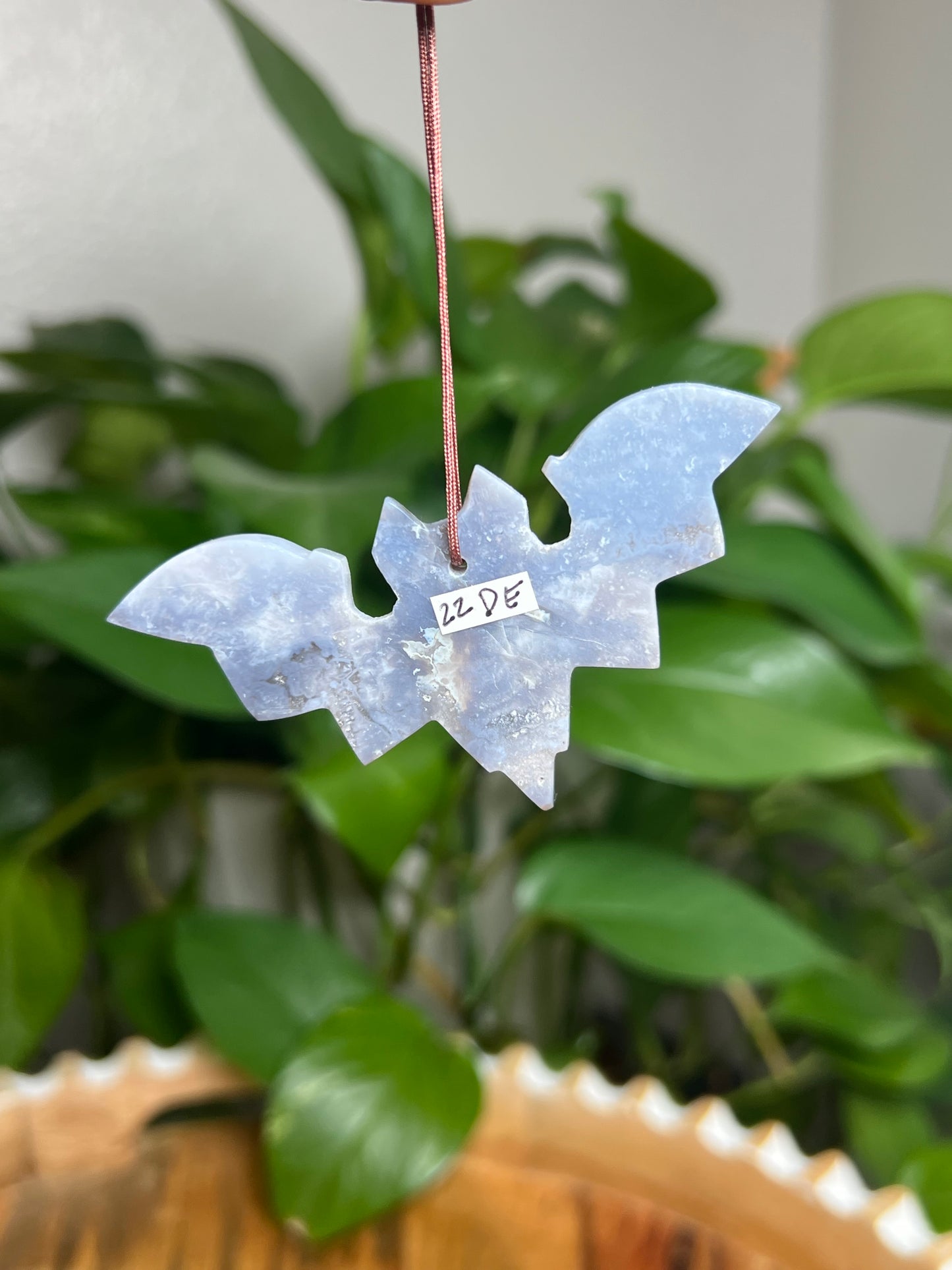 Blue Plume Agate Ornament Bat: DE