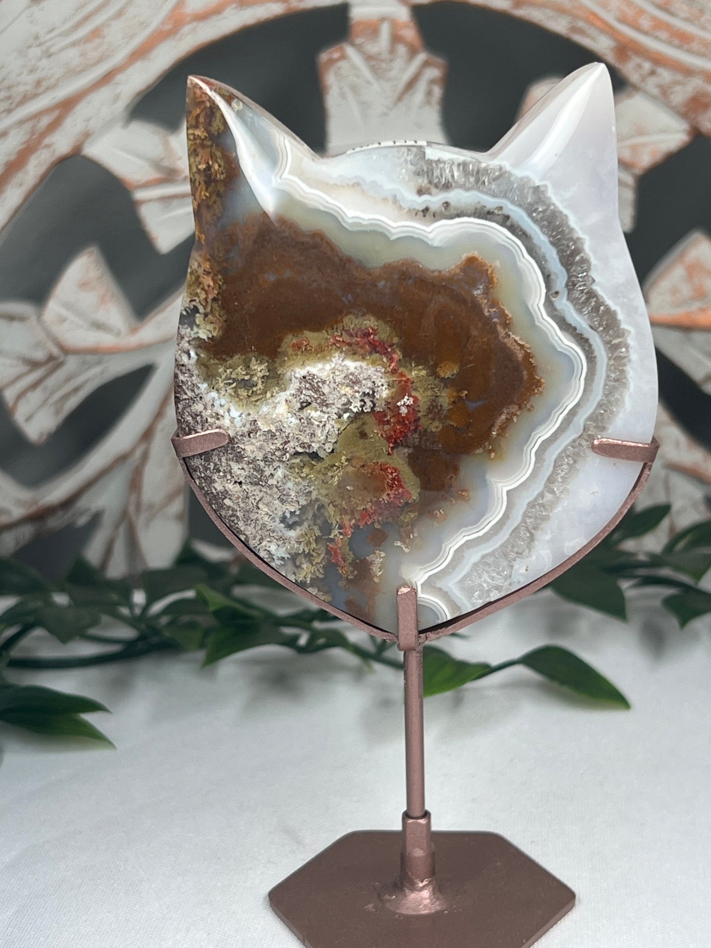 Scenic Moss Agate Cat Head