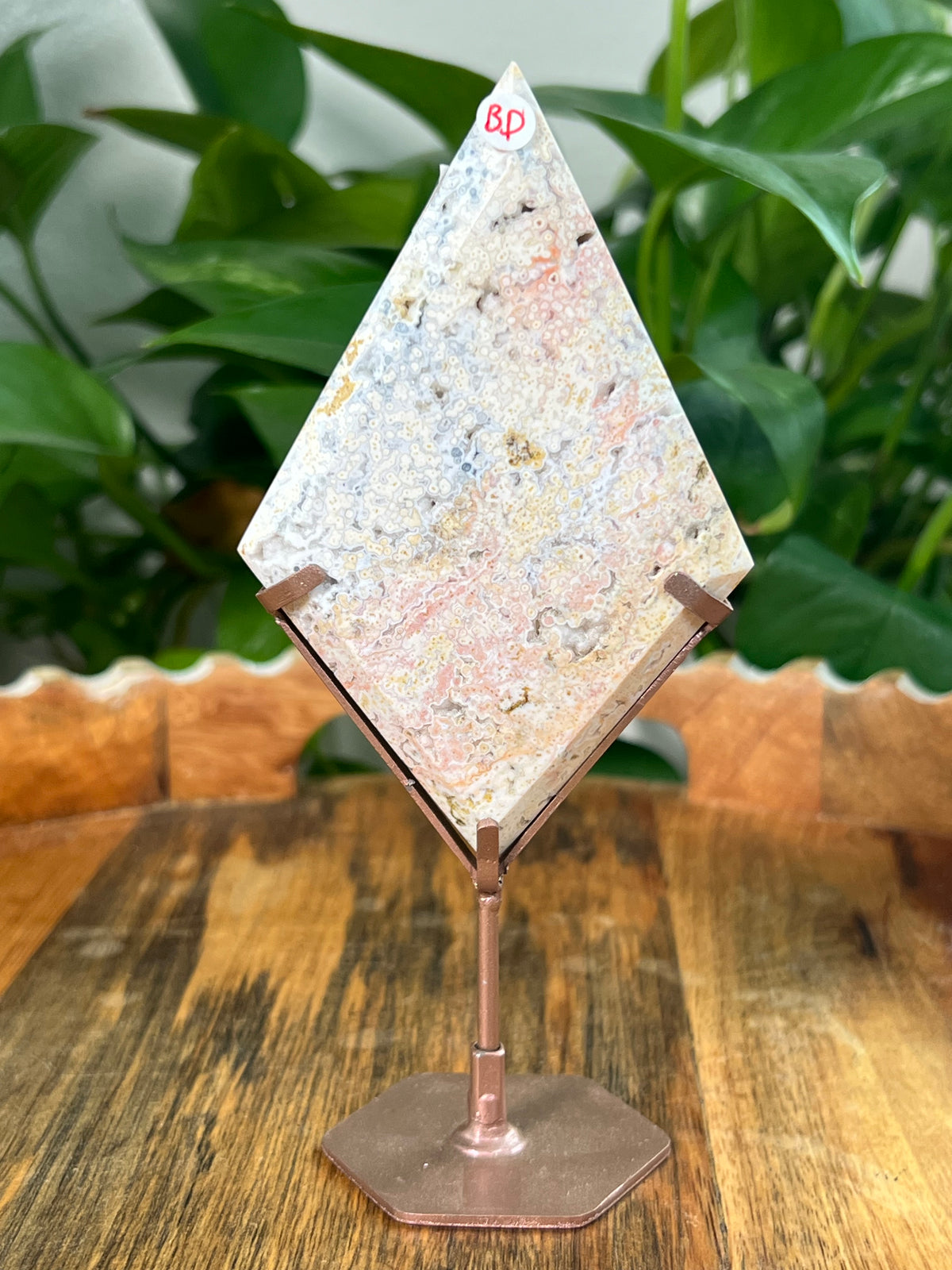 Sea Jasper On Metal Stand Diamonds