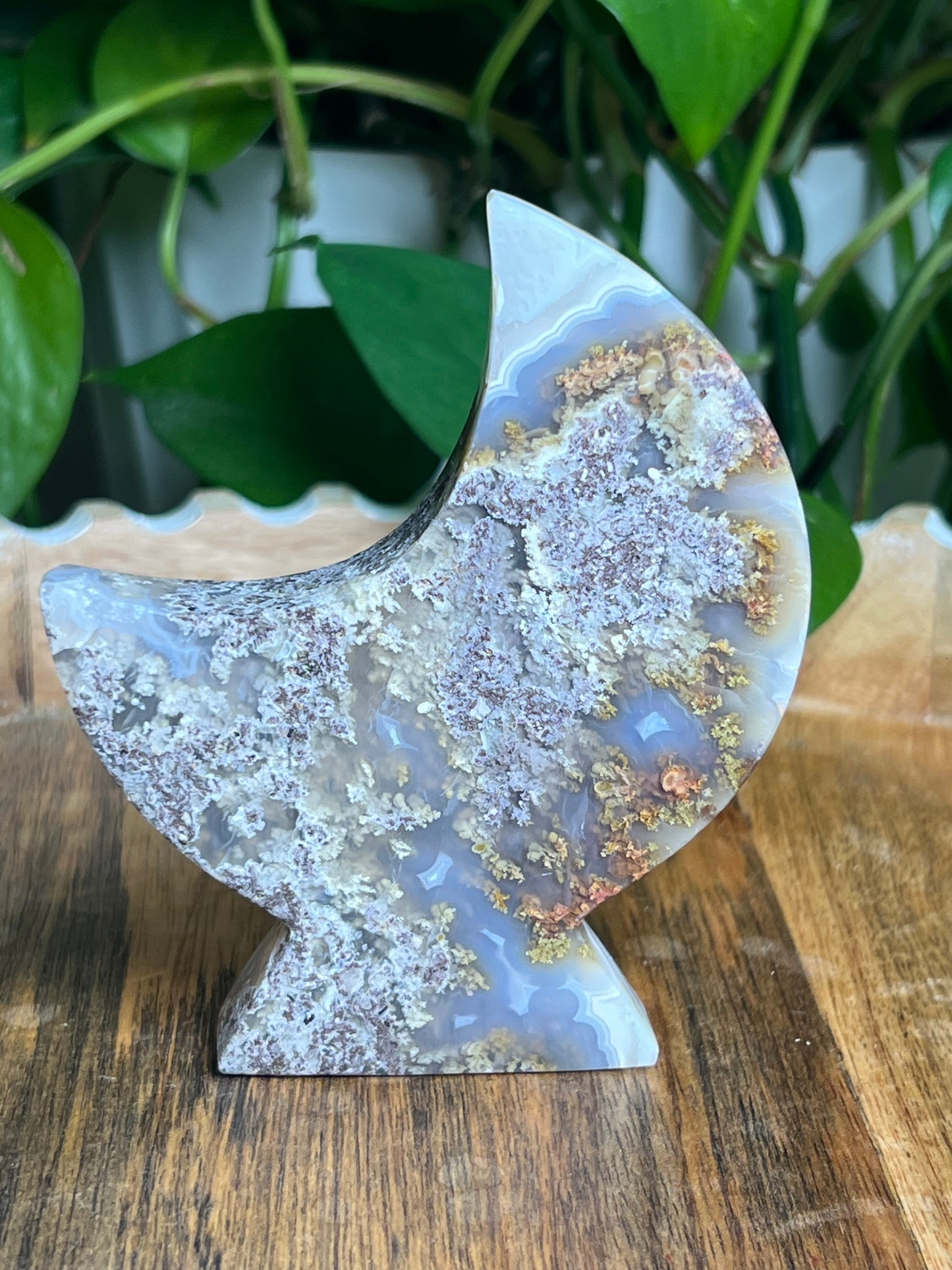 Scenic Moss Agate Self-Standing Moon: PG
