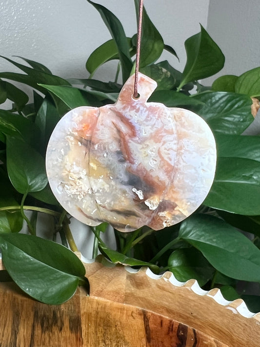 Rainbow Plume Agate Ornament Pumpkin: KM