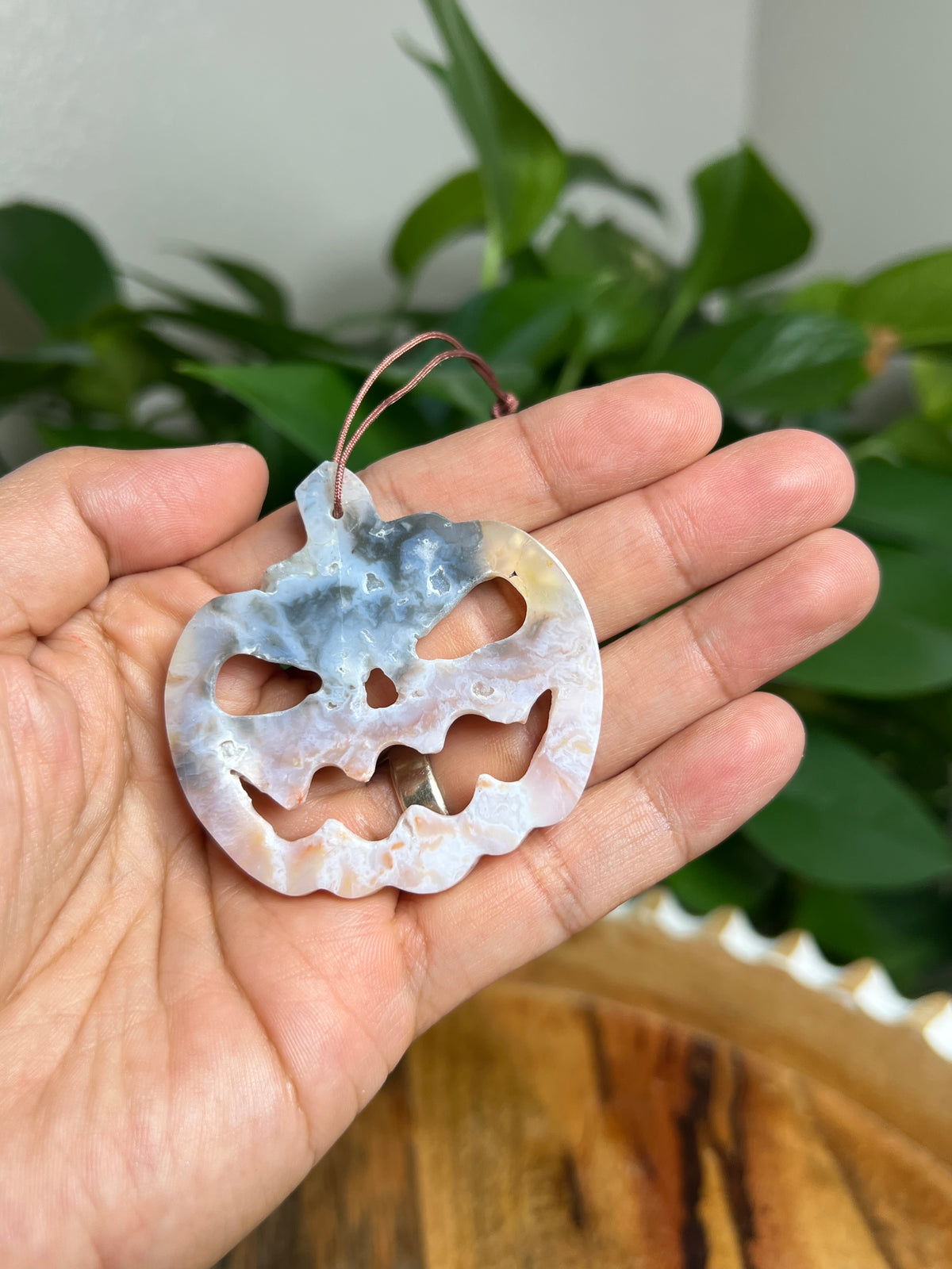 Rainbow Plume Agate Ornament Pumpkin: AH