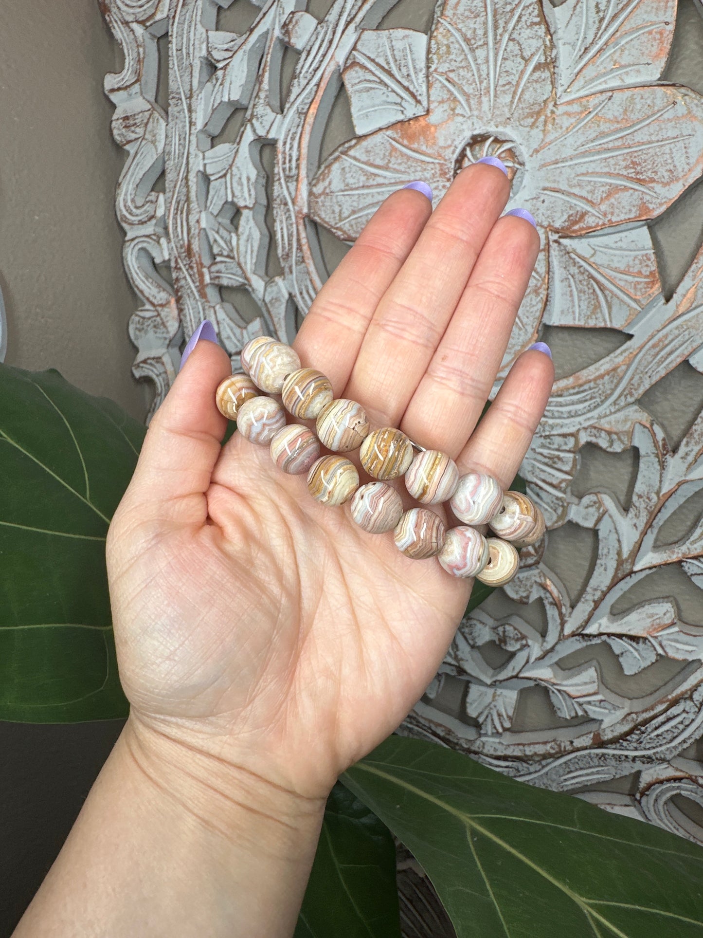 Pink & Yellow Crazy Lace Agate Beaded Bracelet (12mm)