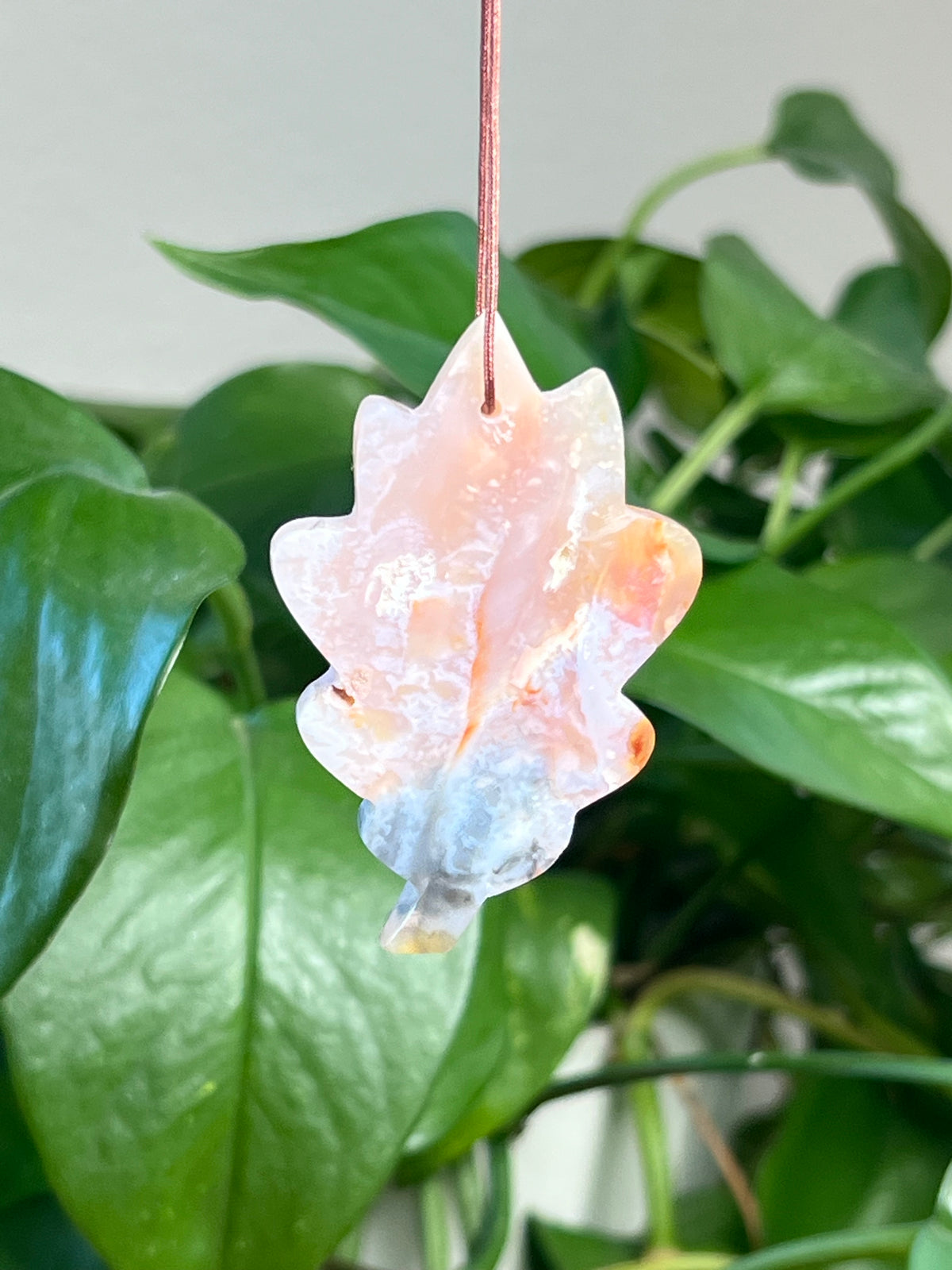 Rainbow Plume Agate Leaf Ornaments