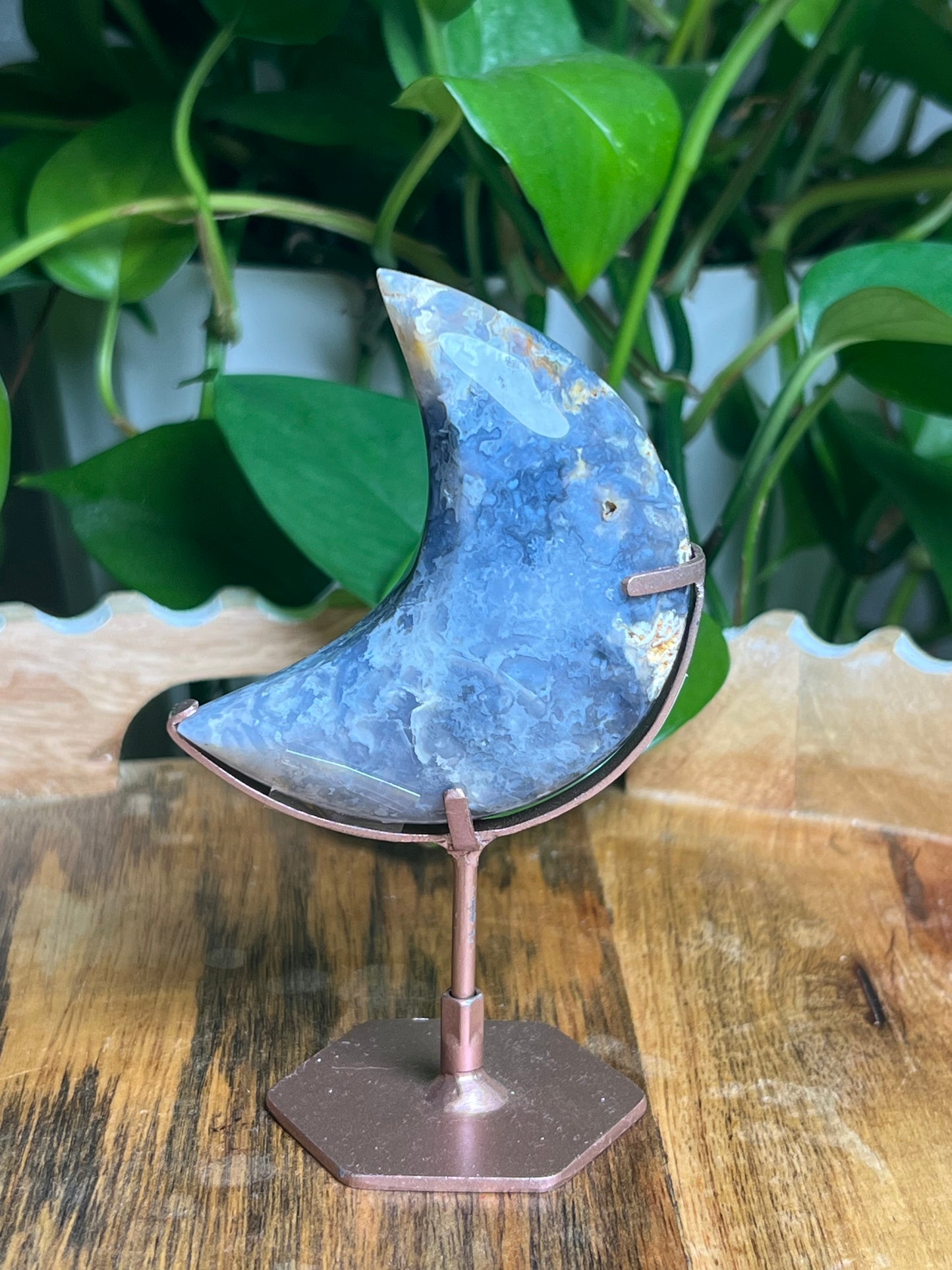 Blue Plume Agate Mini Puffy Moon: VK