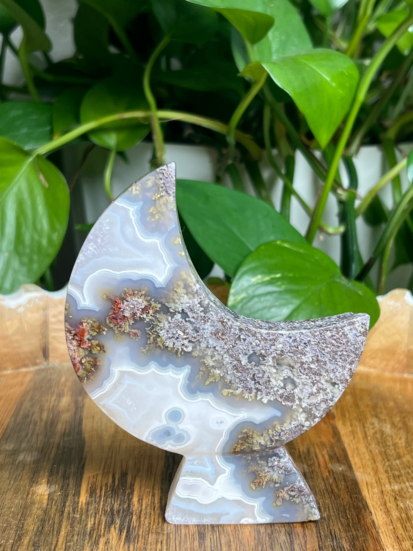 Scenic Moss Agate Self-Standing Moon: PA