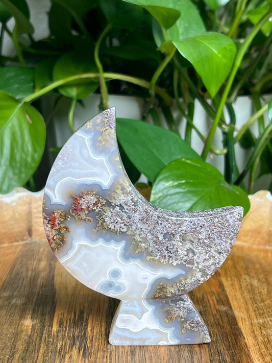 Scenic Moss Agate Self-Standing Moon: PA