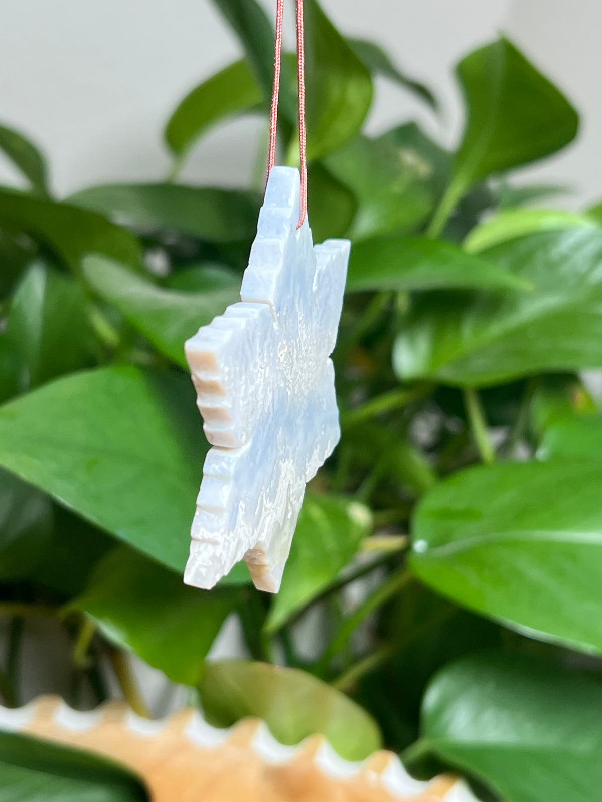 Blue Plume Agate Ornament Snowflake: H