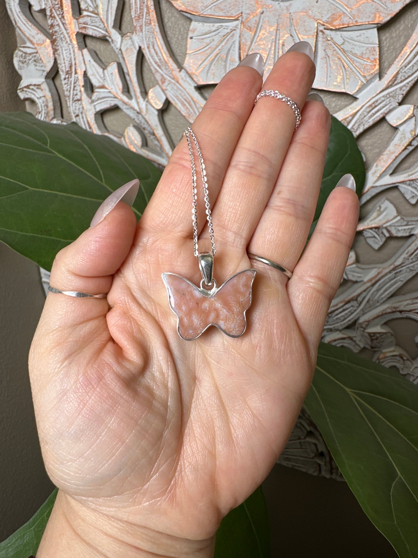 Pink Carnelian Butterfly Pendant